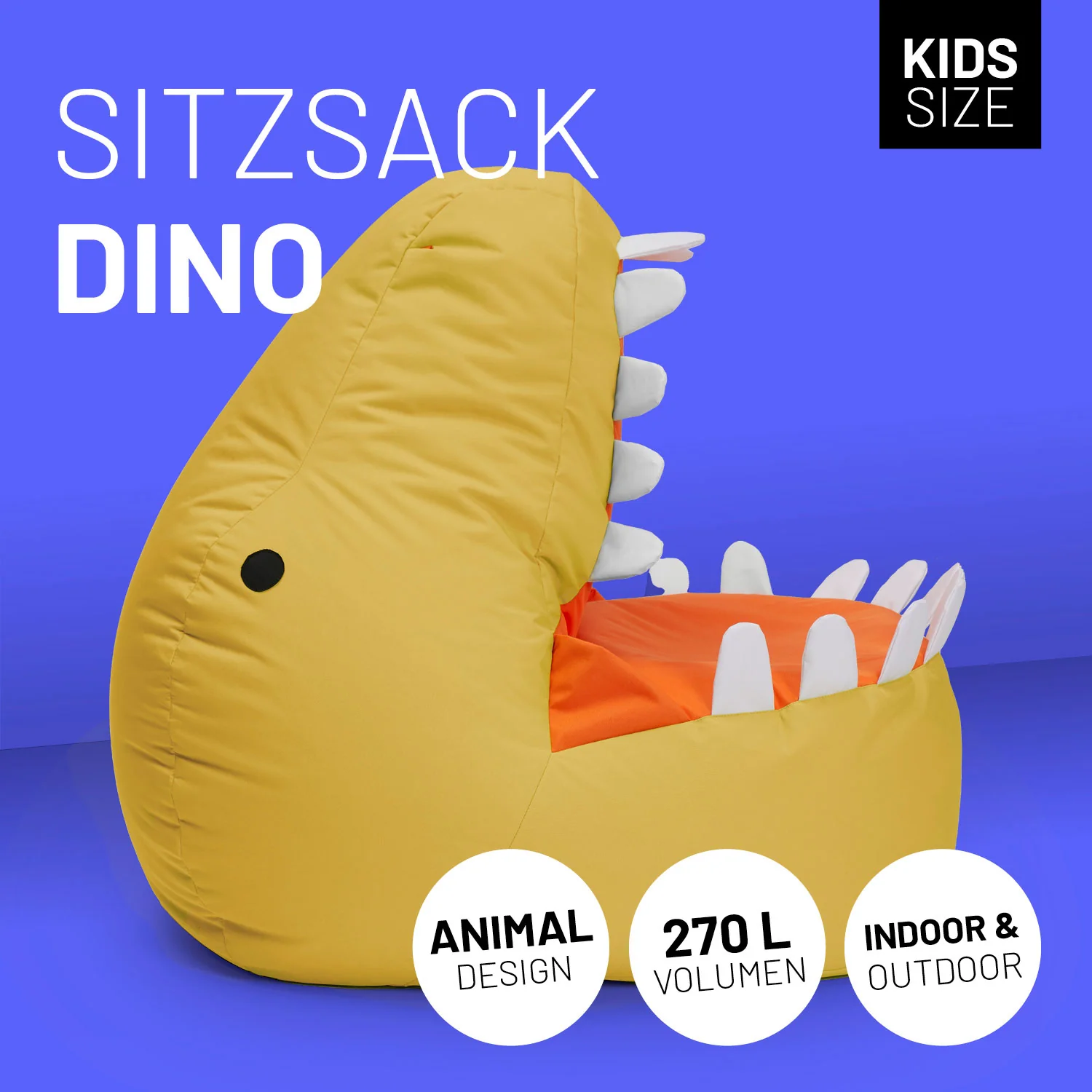 Kindersitzsack Animal Line Dino (270 L)  - indoor & outdoor - Senfgelb - Image 2