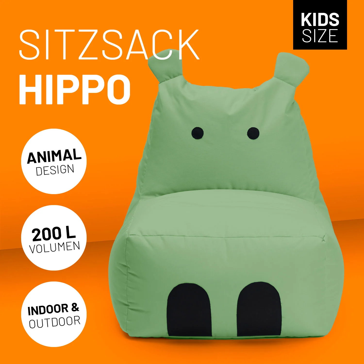 Kindersitzsack Animal Line Hippo (200 L) - indoor & outdoor - Pastell Grün - Image 2