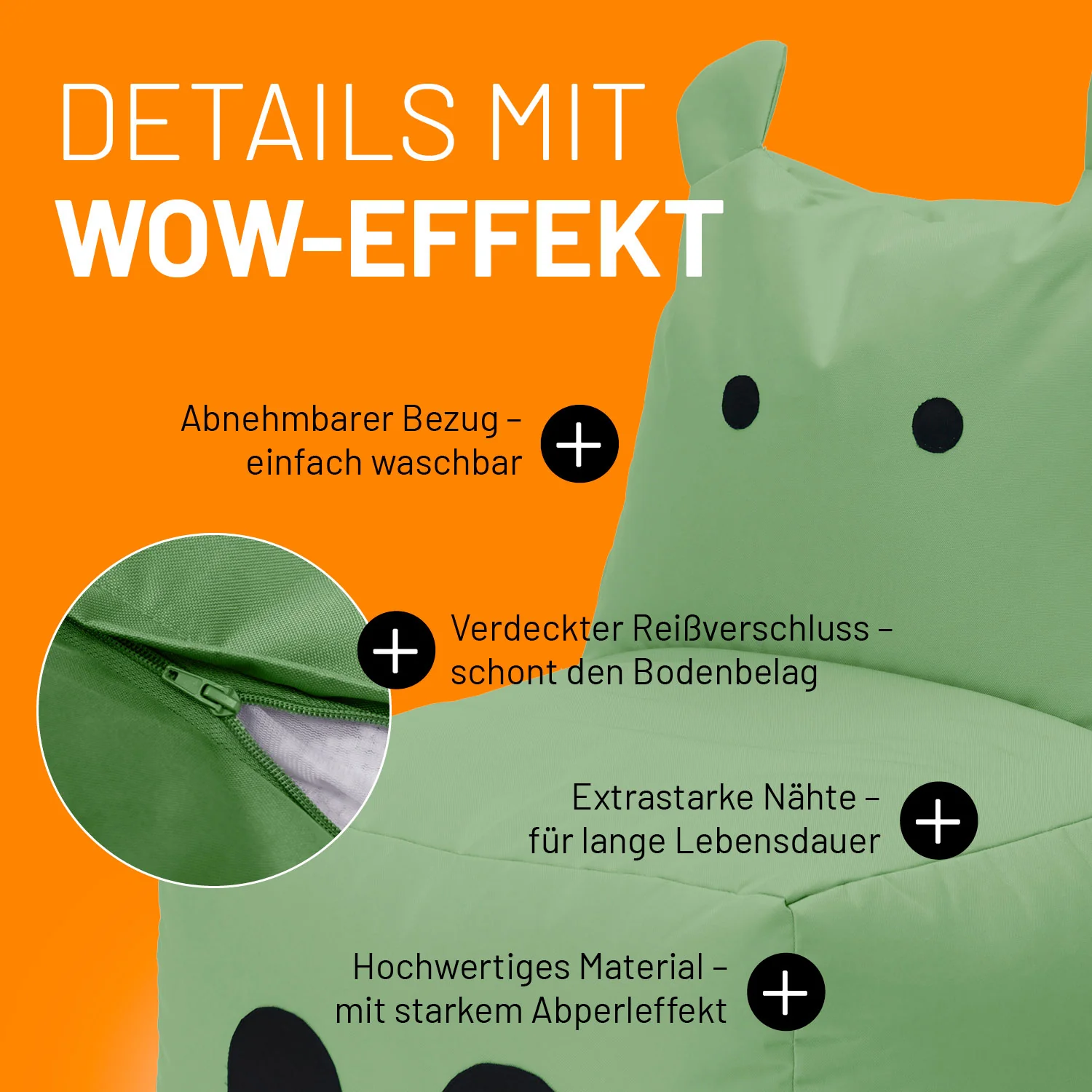 Kindersitzsack Animal Line Hippo (200 L) - indoor & outdoor - Pastell Grün - Image 6