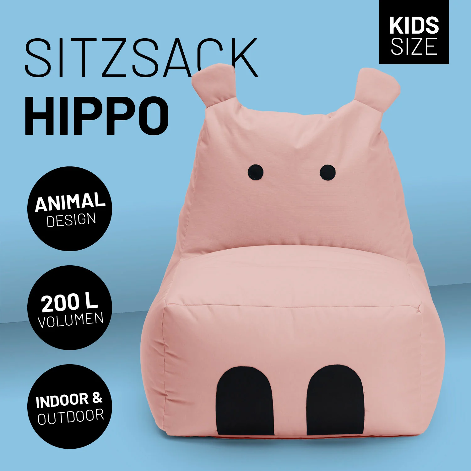 Kindersitzsack Animal Line Hippo (200 L) - indoor & outdoor - Pastell Pink - Image 2