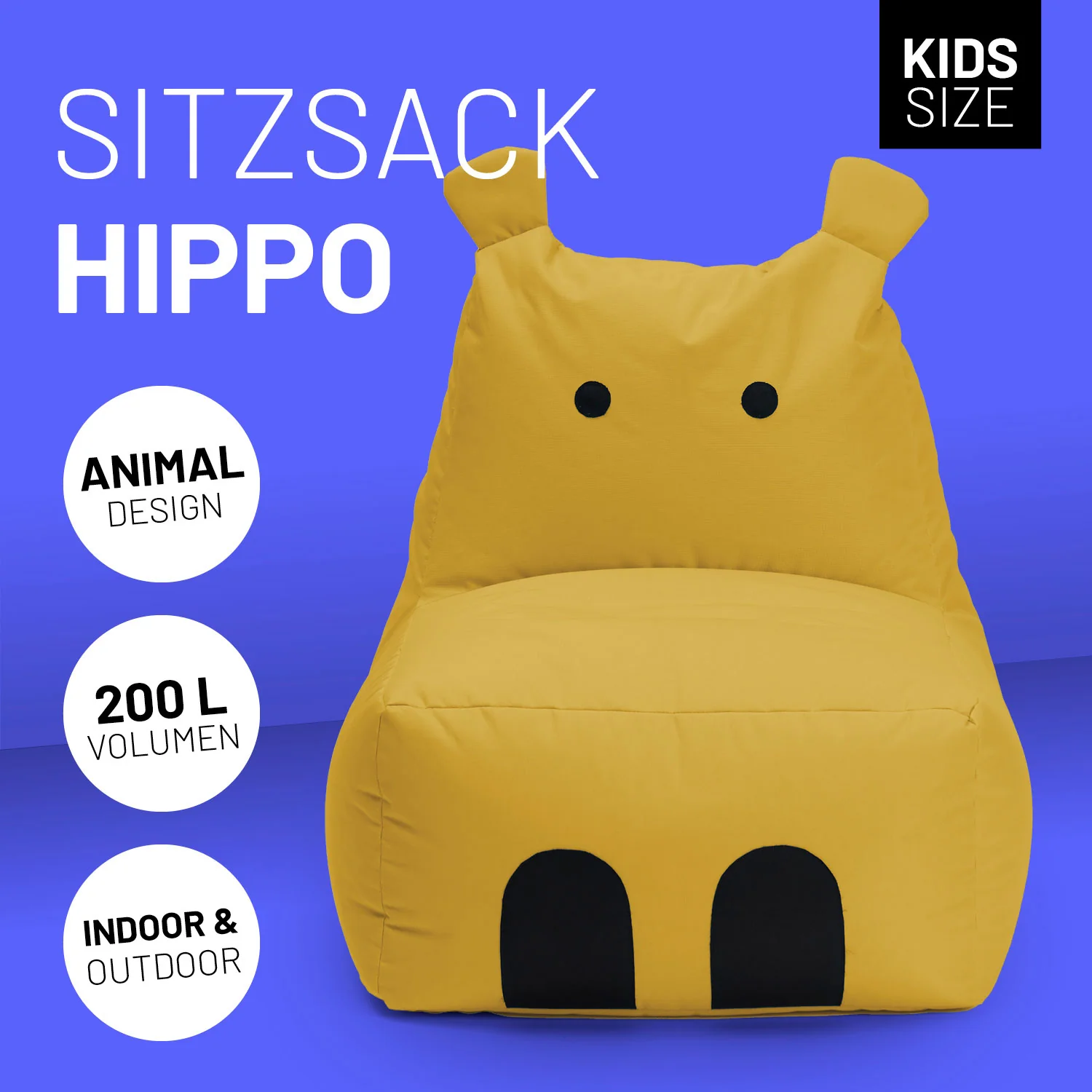 Kindersitzsack Animal Line Hippo (200 L) - indoor & outdoor - Senfgelb - Image 2