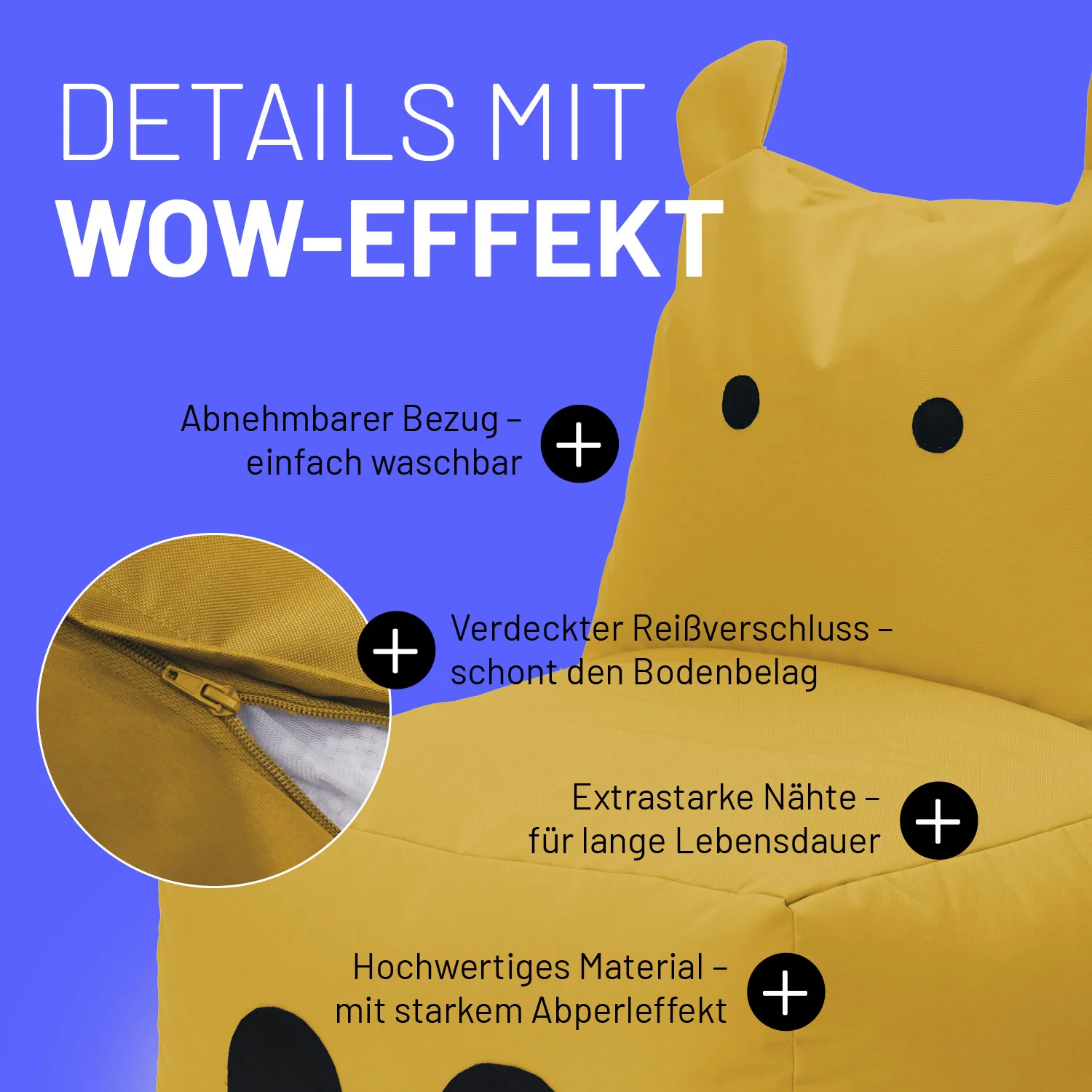 Kindersitzsack Animal Line Hippo (200 L) - indoor & outdoor - Senfgelb - Image 6