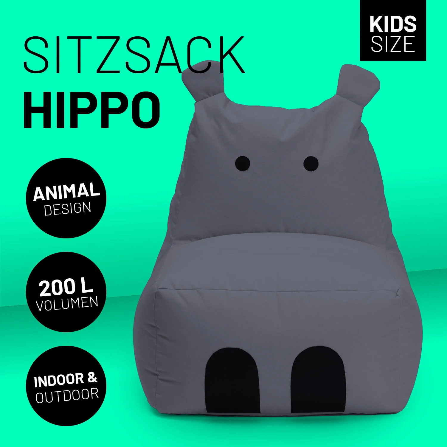 Kindersitzsack Animal Line Hippo (200 L) - indoor & outdoor - Stahlgrau - Image 2