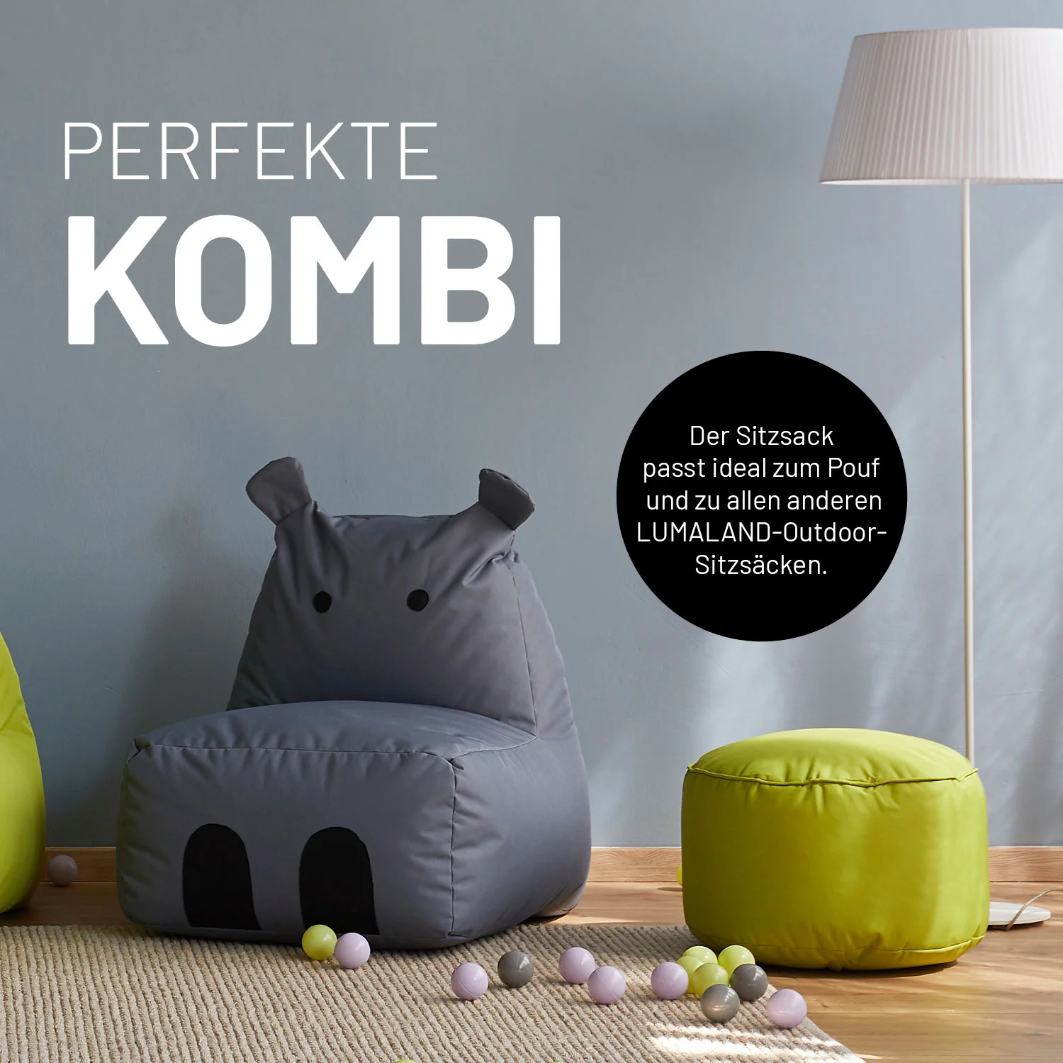 Kindersitzsack Animal Line Hippo (200 L) - indoor & outdoor - Stahlgrau - Image 7