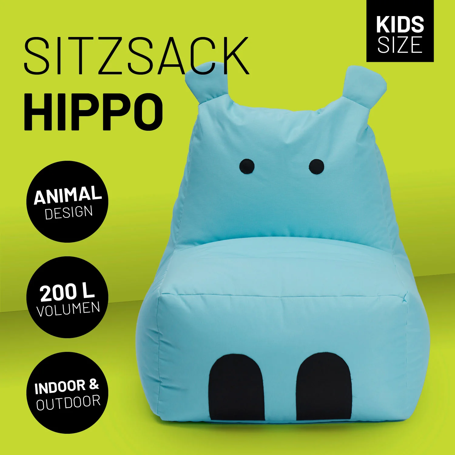 Kindersitzsack Animal Line Hippo (200 L) - indoor & outdoor - Türkis - Image 2