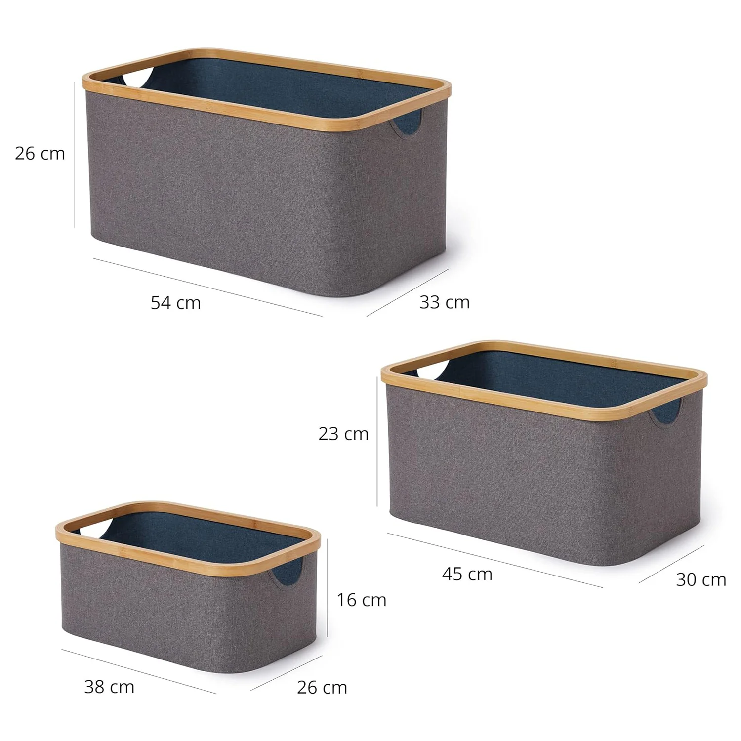 Aufbewahrungsboxen mit Bambus-Rahmen - 3er-Set - Grau-Blau - Image 4