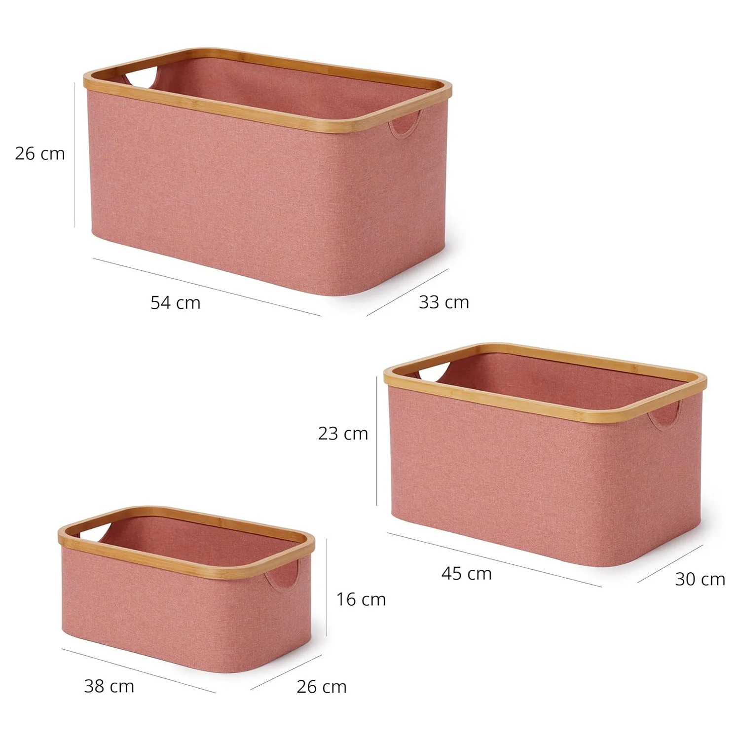 Aufbewahrungsboxen mit Bambus-Rahmen - 3er-Set - Rosa - Image 4