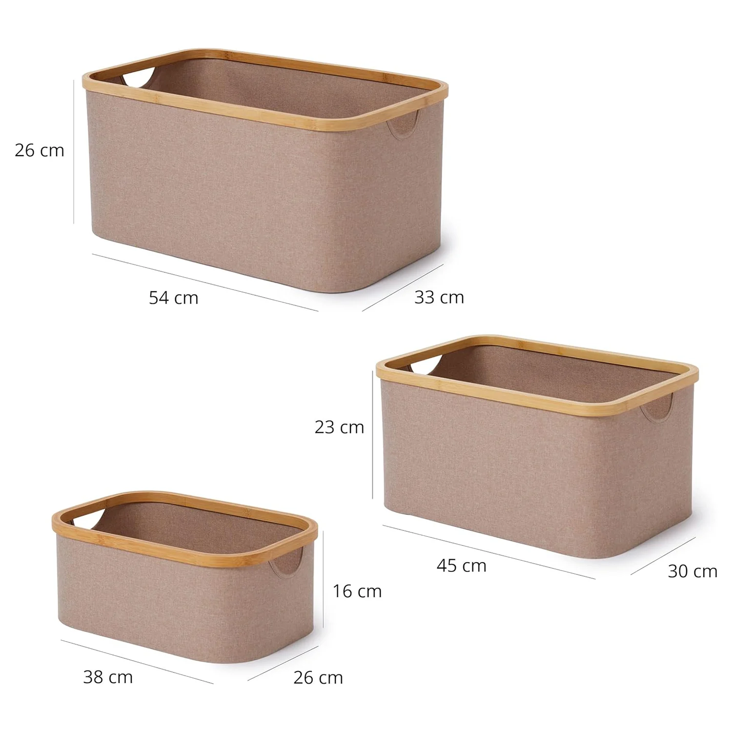 Aufbewahrungsboxen mit Bambus-Rahmen - 3er-Set - Taupe - Image 4