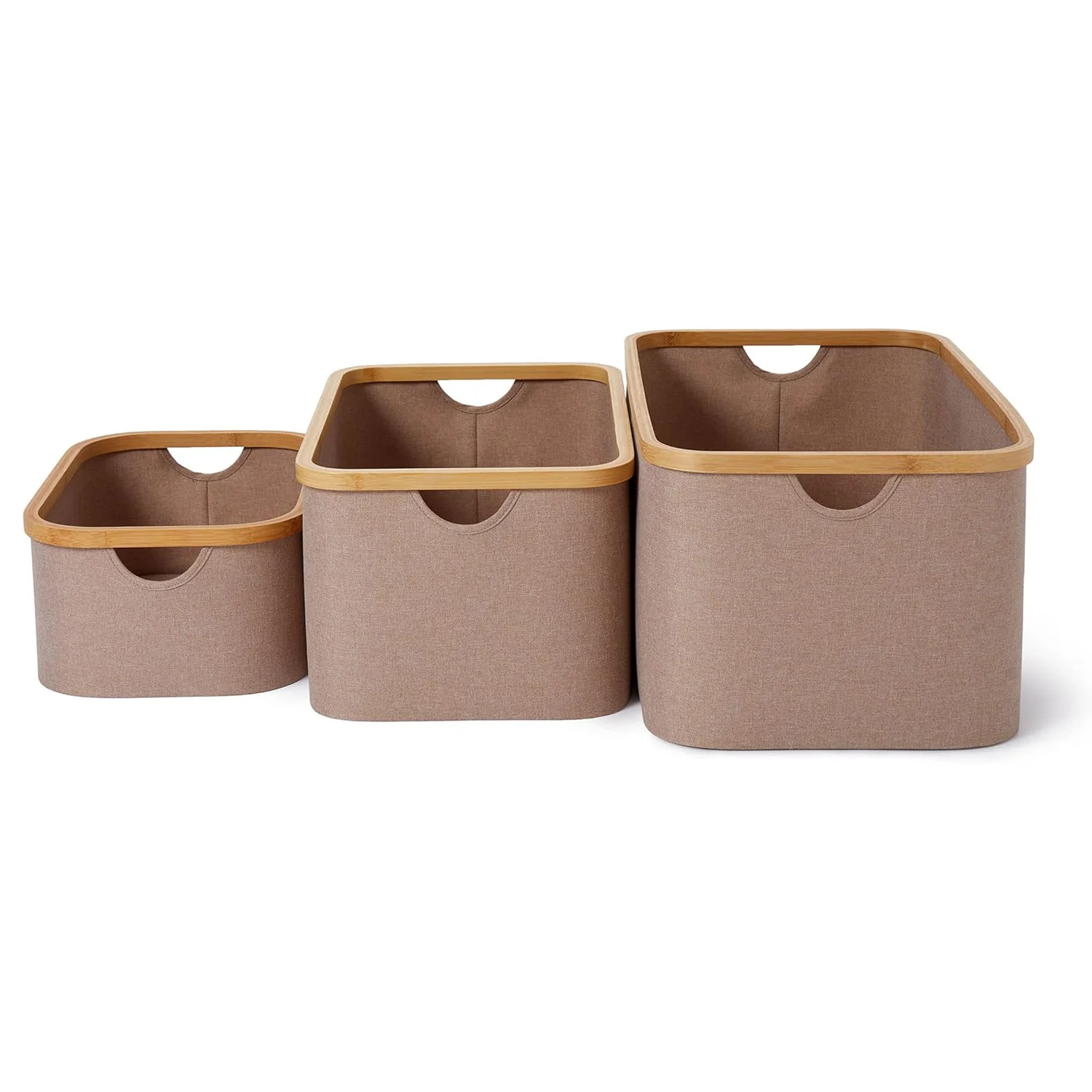 Aufbewahrungsboxen mit Bambus-Rahmen - 3er-Set - Taupe - Image 6