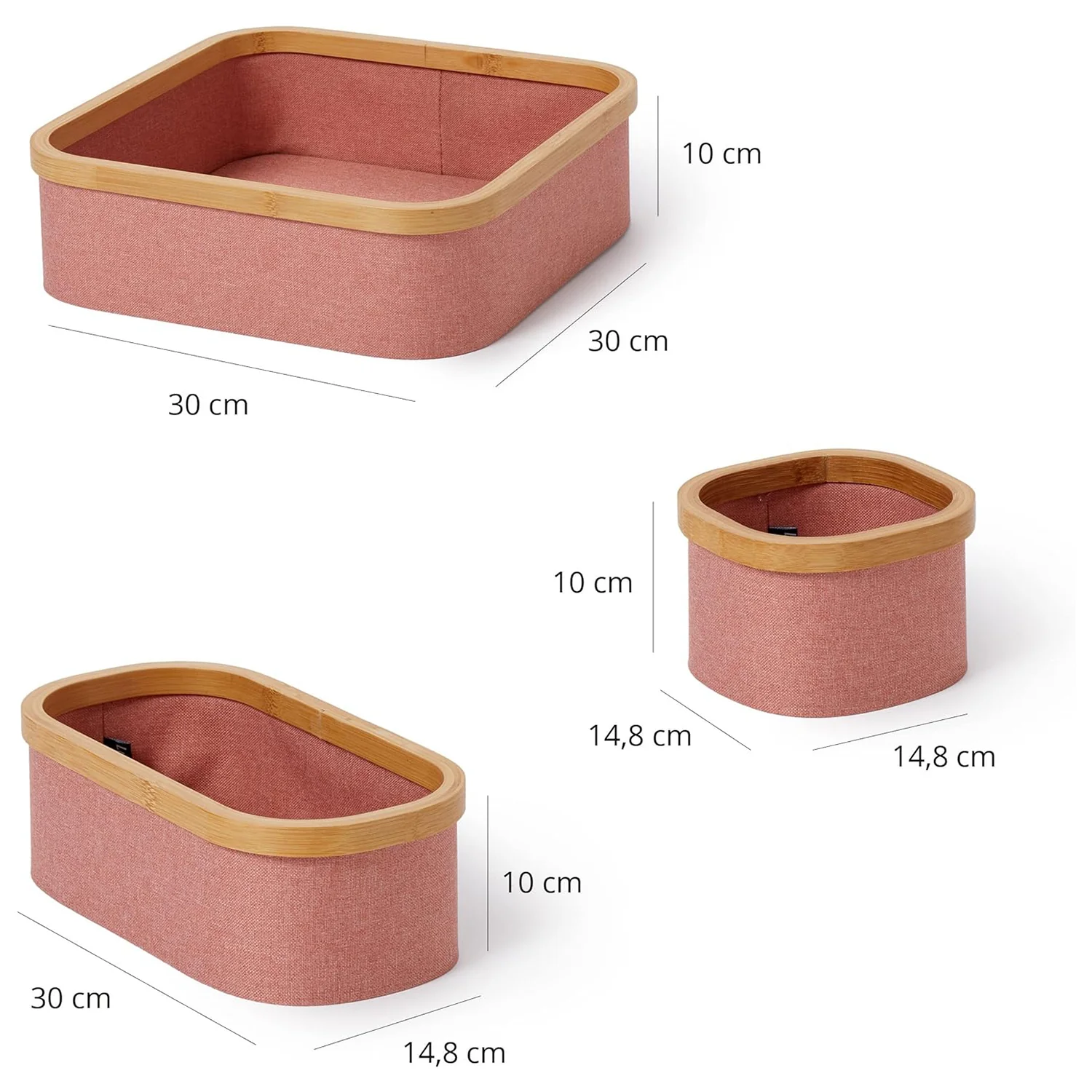 Aufbewahrungsboxen mit Bambus-Rahmen - 4er-Set - Rosa - Image 4
