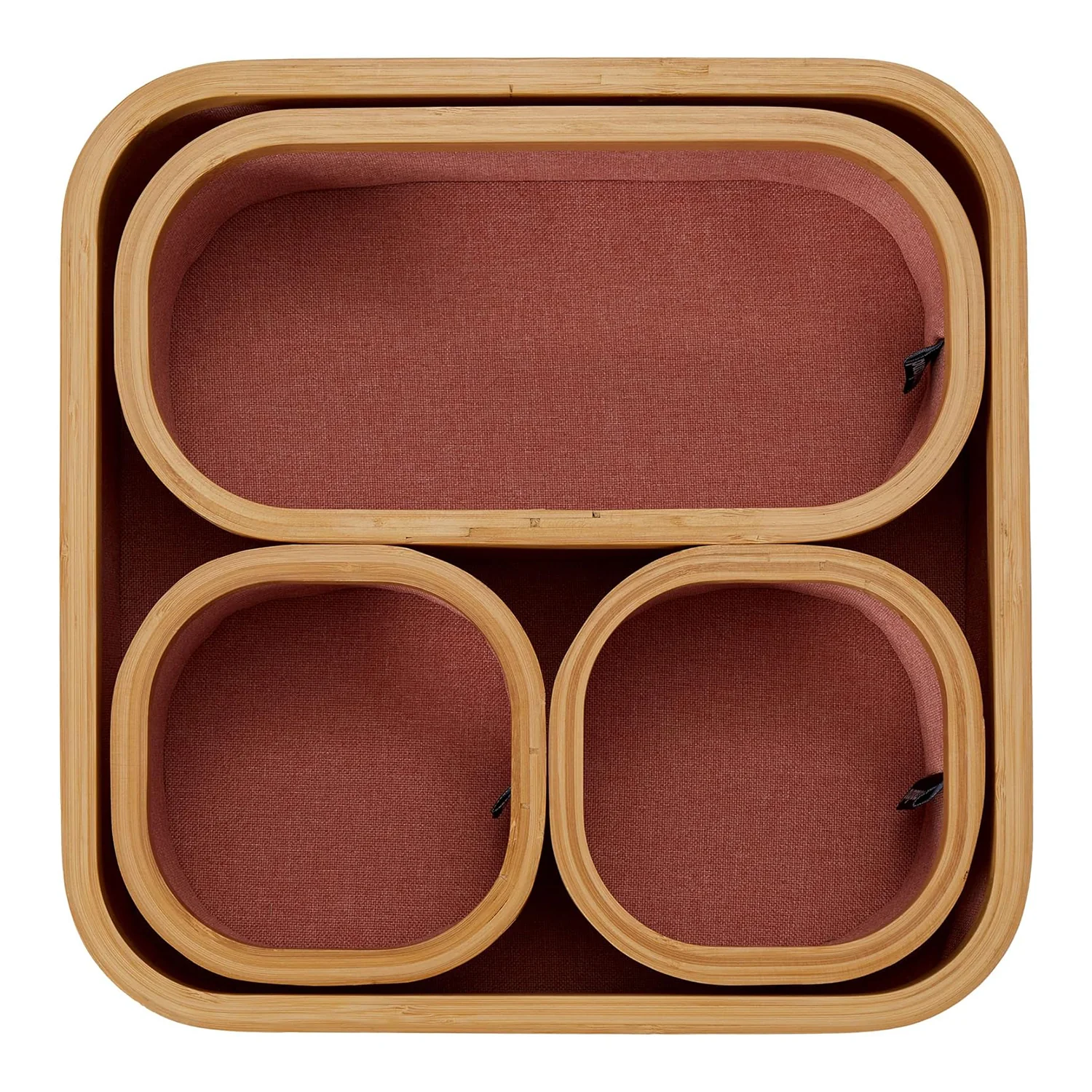 Aufbewahrungsboxen mit Bambus-Rahmen - 4er-Set - Rosa - Image 6