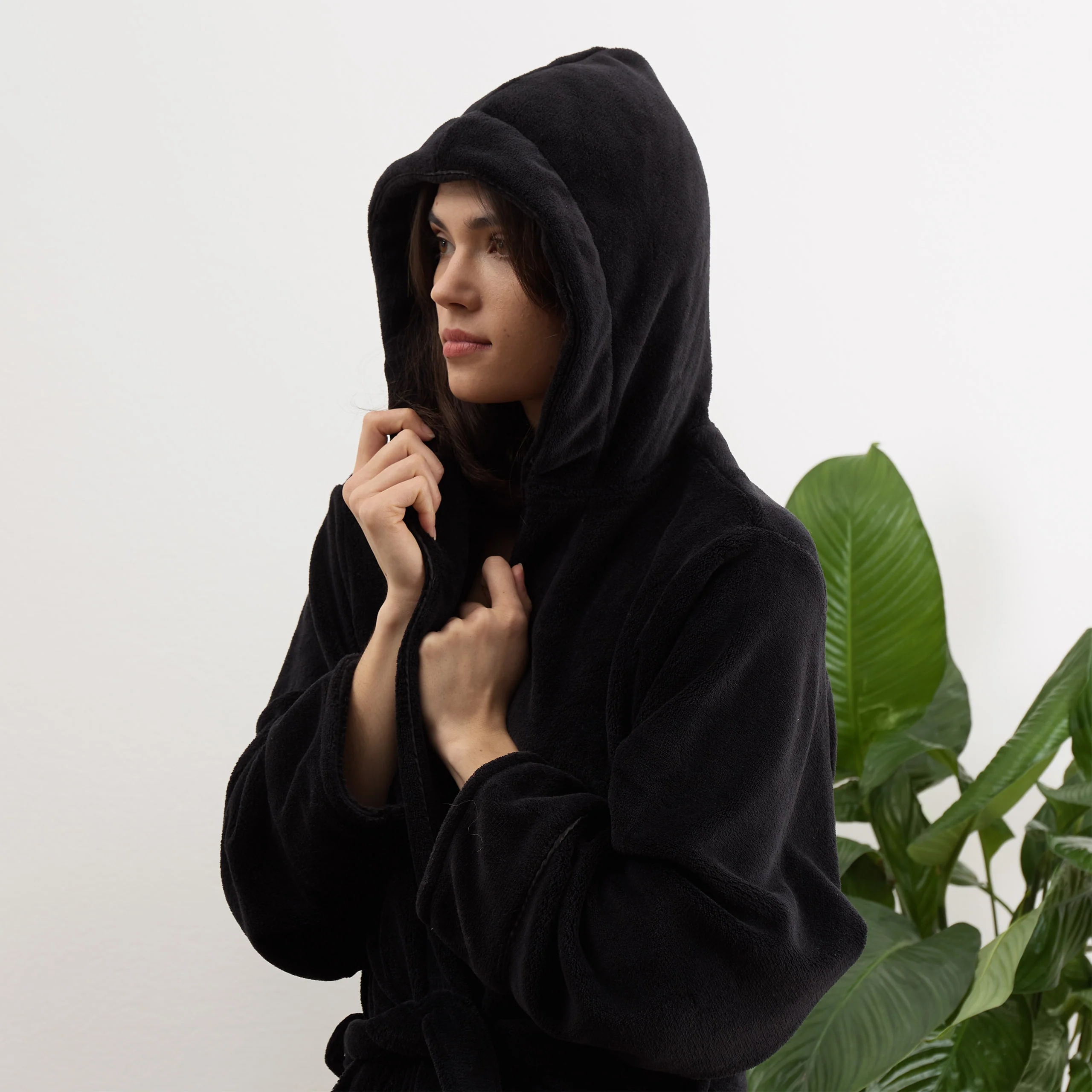 Luxury Mikrofaser Bademantel mit Kapuze für Damen und Herren - Schwarz - Größe M - Image 5