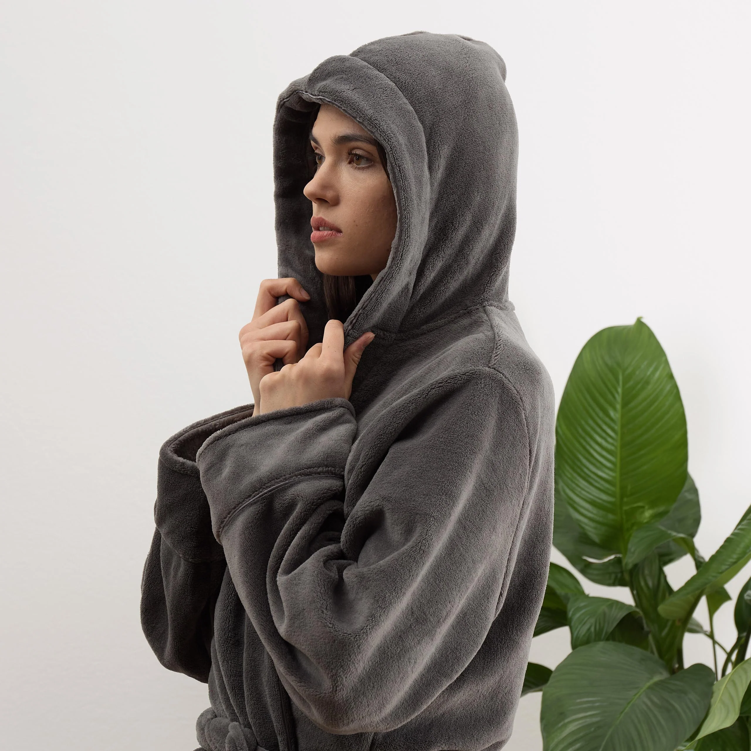 Luxury Mikrofaser Bademantel mit Kapuze für Damen und Herren - Grau - Größe XXL - Image 5