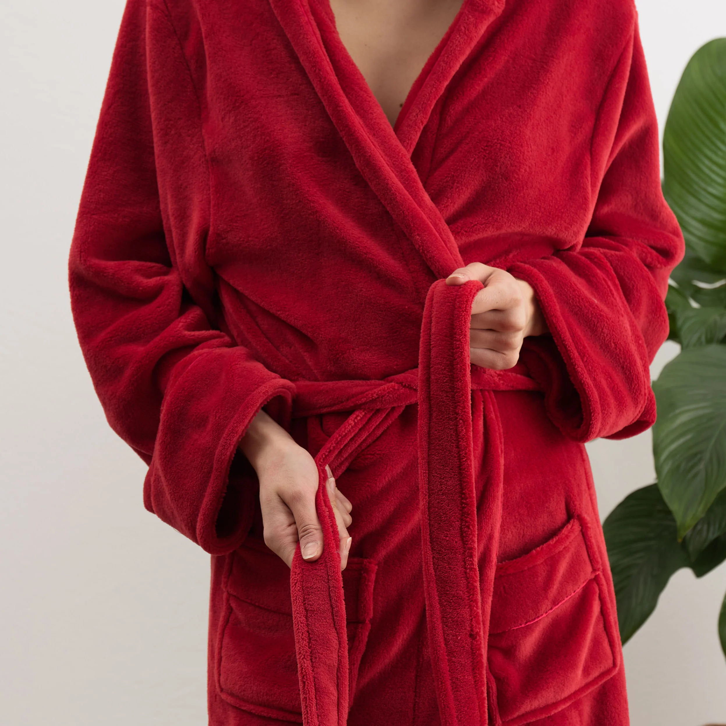 Luxury Mikrofaser Bademantel mit Kapuze für Damen und Herren - Rot - Größe XL - Image 4