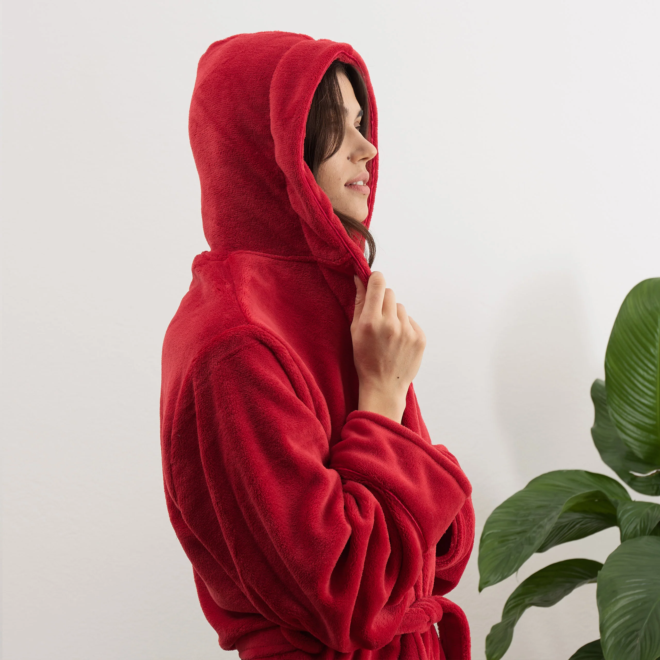 Luxury Mikrofaser Bademantel mit Kapuze für Damen und Herren - Rot - Größe XL - Image 7
