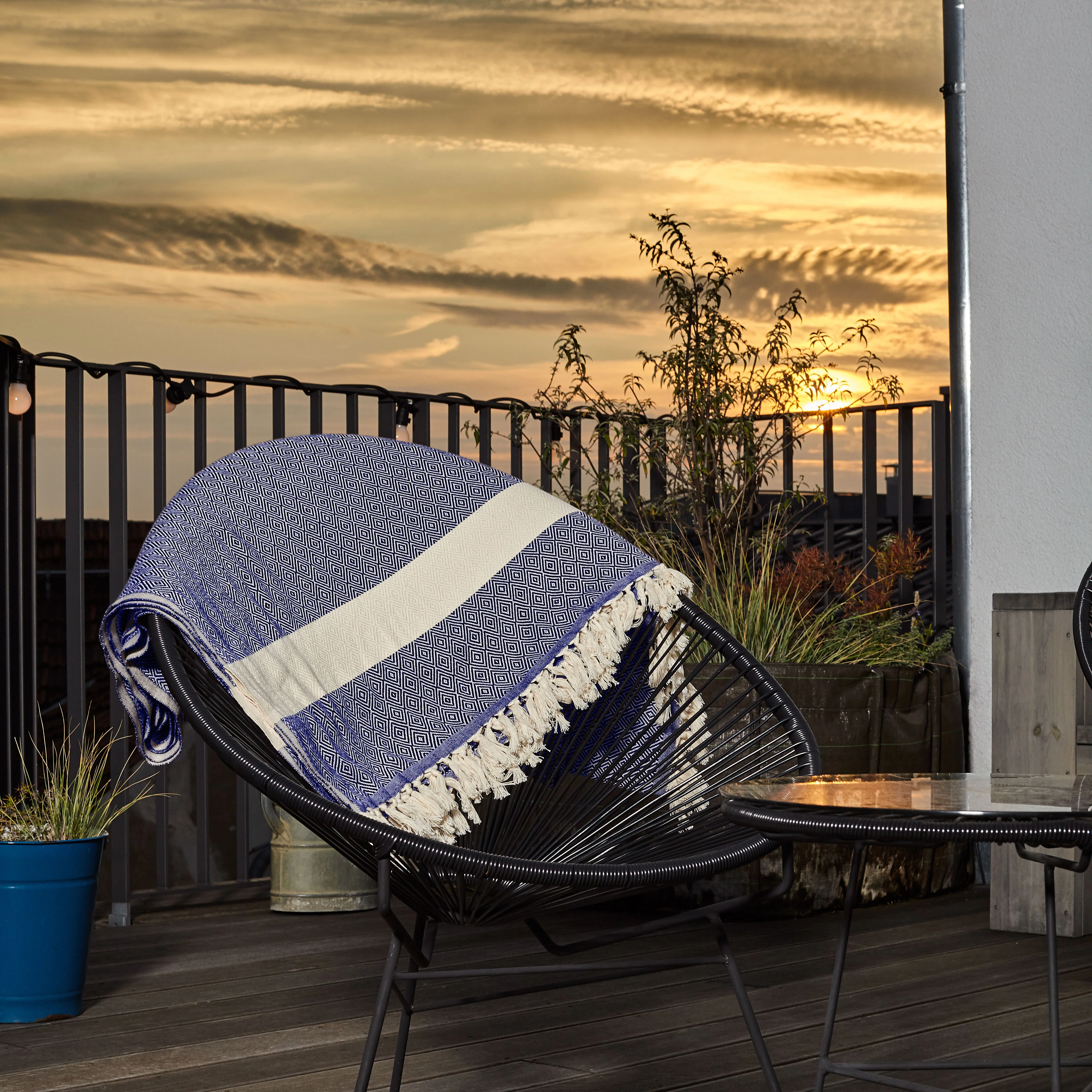 Baumwolldecke / Tagesdecke aus 100 % Baumwolle - ca. 200 x 240 cm - Marineblau - Image 5
