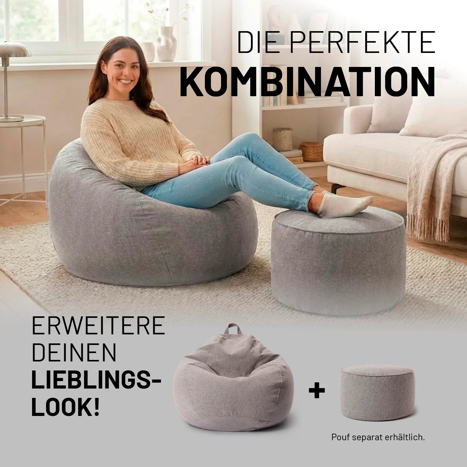 Comfort Line Sitzsack M - 120 L - Hellgrau - Image 9
