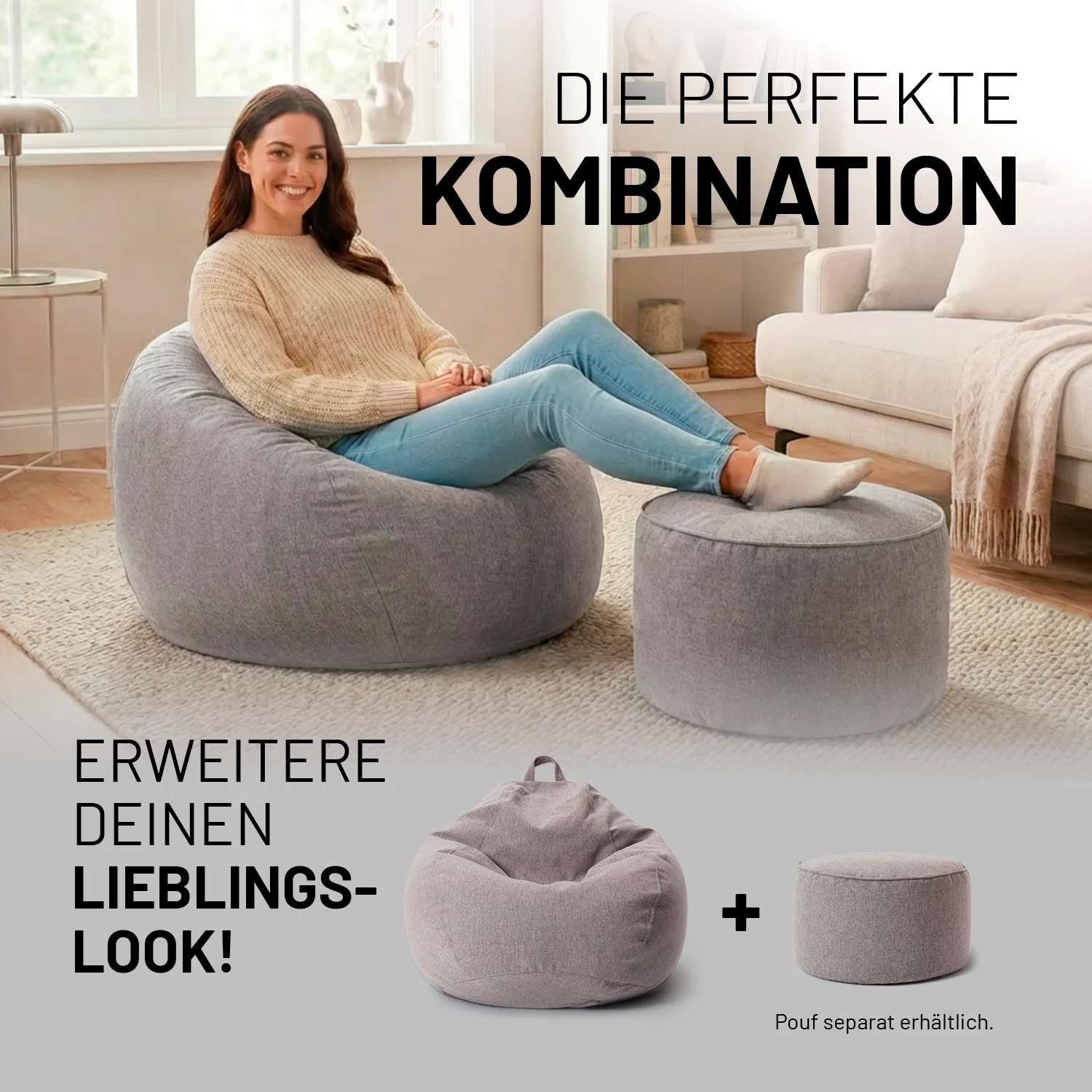 Comfort Line Sitzsack XXL - 315 L - Hellgrau - Image 9