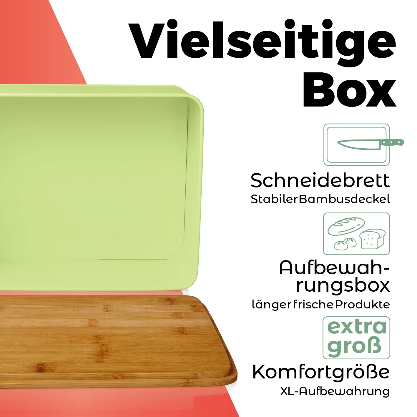 Cuisine Brotkasten aus Metall mit Bambus Deckel - Rechteckig 30,5 x 23,5 x 14 cm - Mintgrün - Image 2