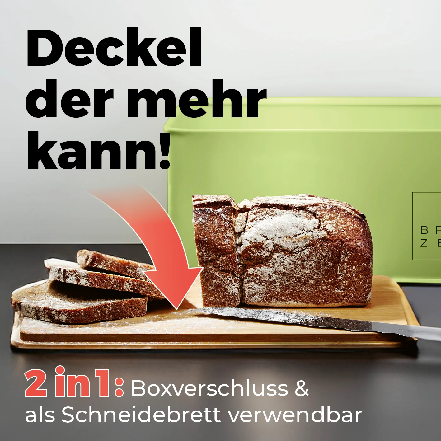Cuisine Brotkasten aus Metall mit Bambus Deckel - Rechteckig 30,5 x 23,5 x 14 cm - Mintgrün - Image 3
