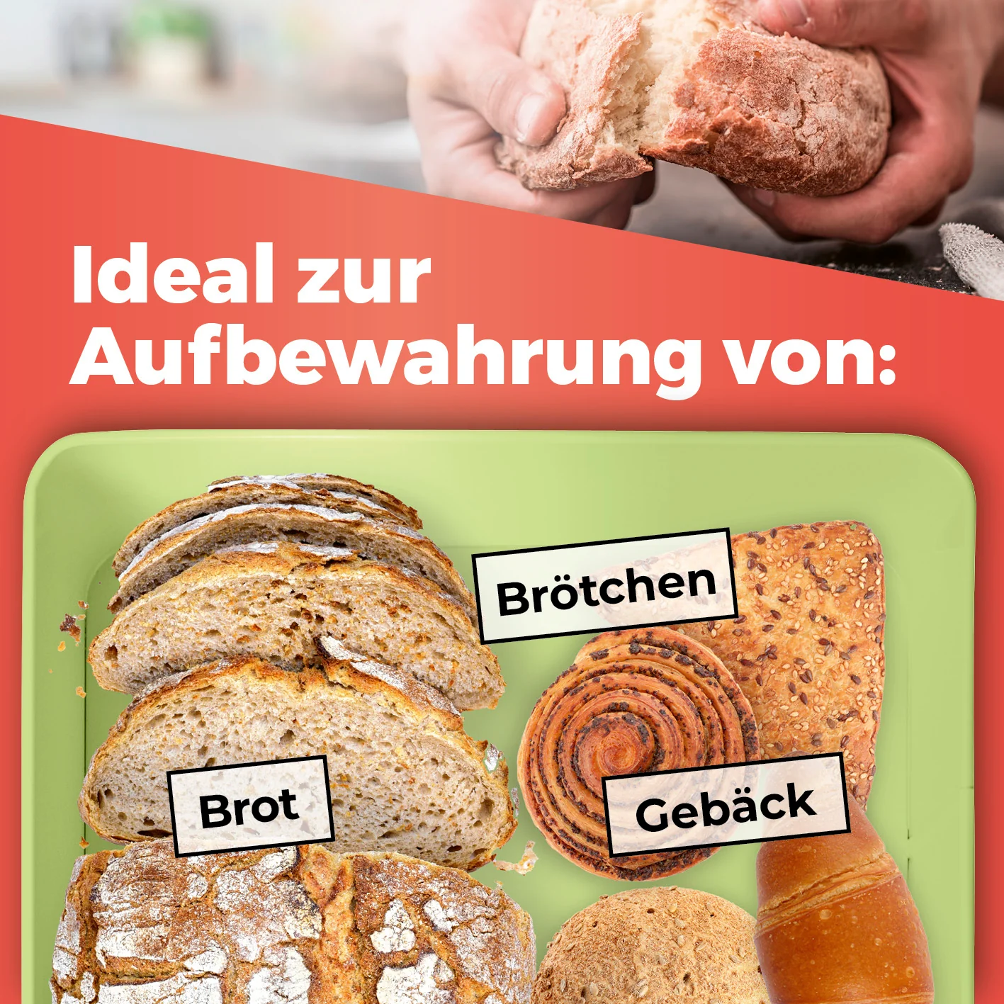 Cuisine Brotkasten aus Metall mit Bambus Deckel - Rechteckig 30,5 x 23,5 x 14 cm - Mintgrün - Image 5