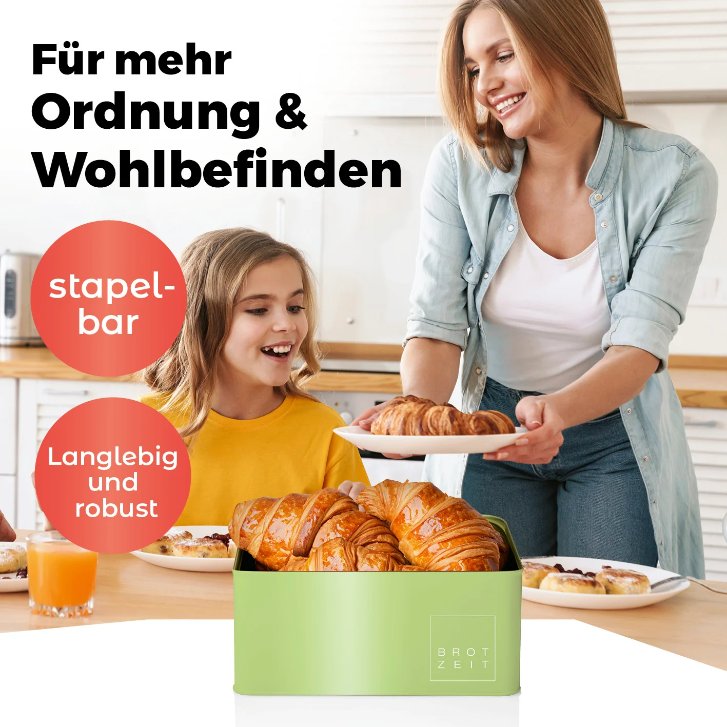 Cuisine Brotkasten aus Metall mit Bambus Deckel - Rechteckig 30,5 x 23,5 x 14 cm - Mintgrün - Image 8