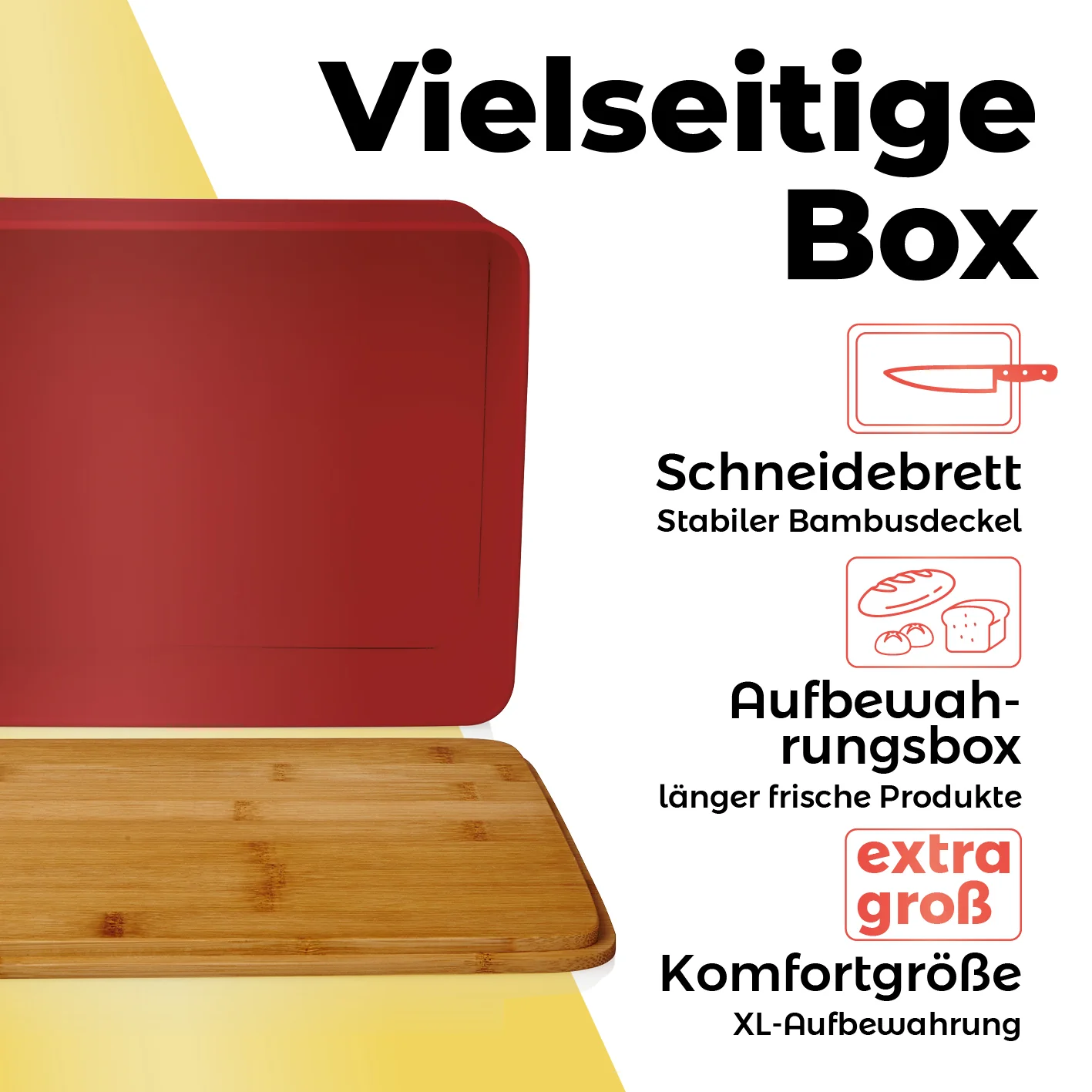 Cuisine Brotkasten aus Metall mit Bambus Deckel - Rechteckig 30,5 x 23,5 x 14 cm - Rot - Image 2