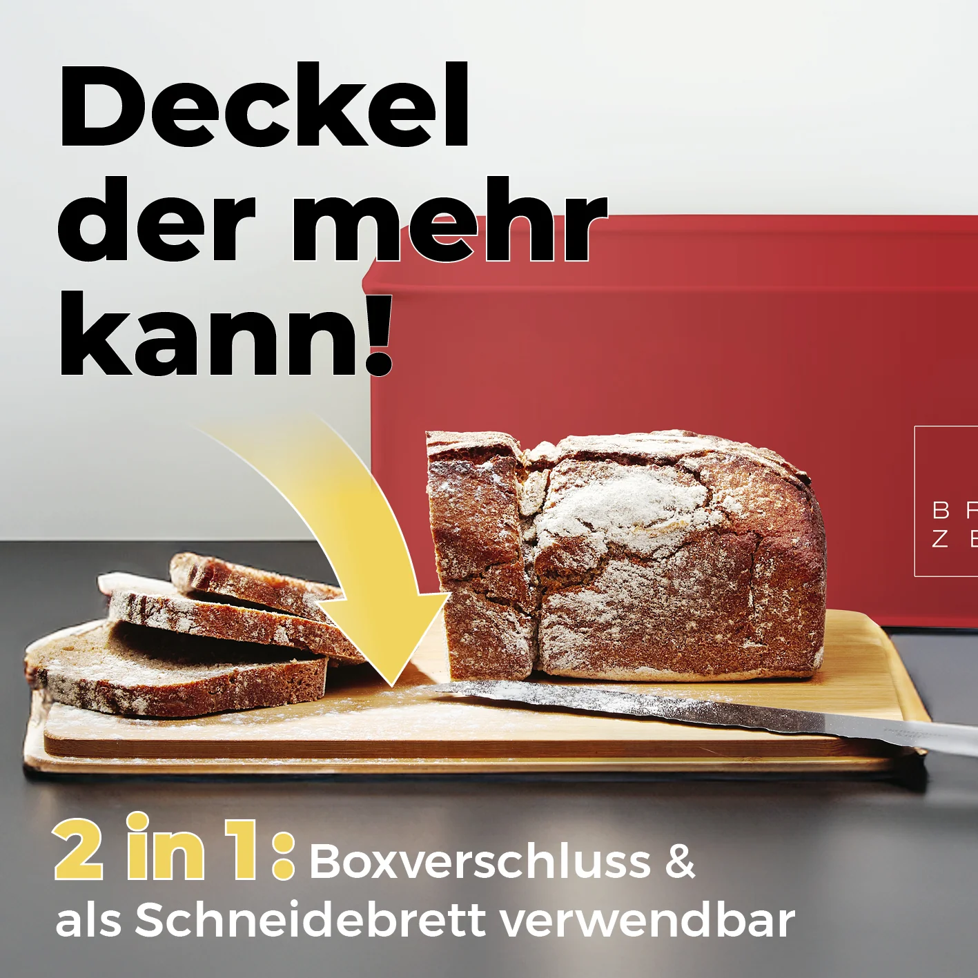 Cuisine Brotkasten aus Metall mit Bambus Deckel - Rechteckig 30,5 x 23,5 x 14 cm - Rot - Image 3