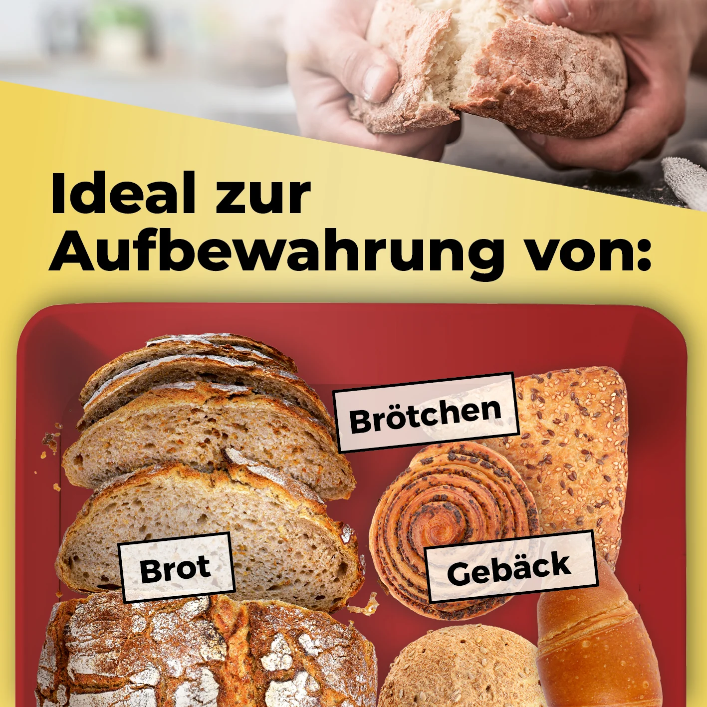 Cuisine Brotkasten aus Metall mit Bambus Deckel - Rechteckig 30,5 x 23,5 x 14 cm - Rot - Image 5
