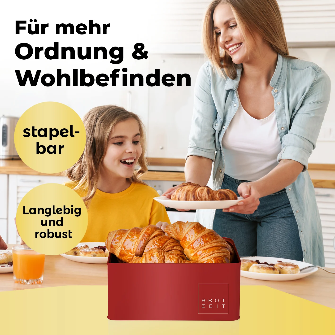 Cuisine Brotkasten aus Metall mit Bambus Deckel - Rechteckig 30,5 x 23,5 x 14 cm - Rot - Image 8