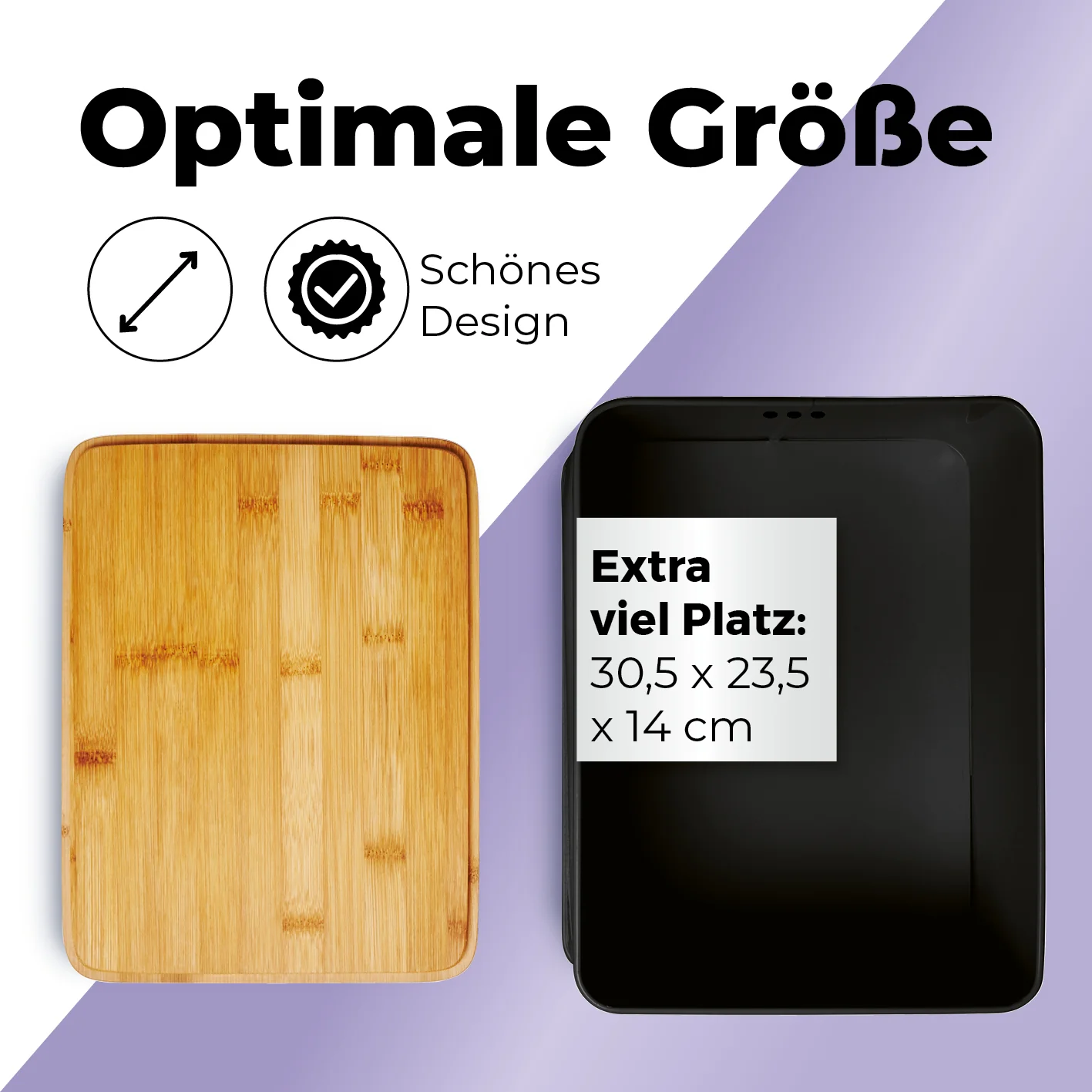 Cuisine Brotkasten aus Metall mit Bambus Deckel - Rechteckig 30,5 x 23,5 x 14 cm - Schwarz - Image 4