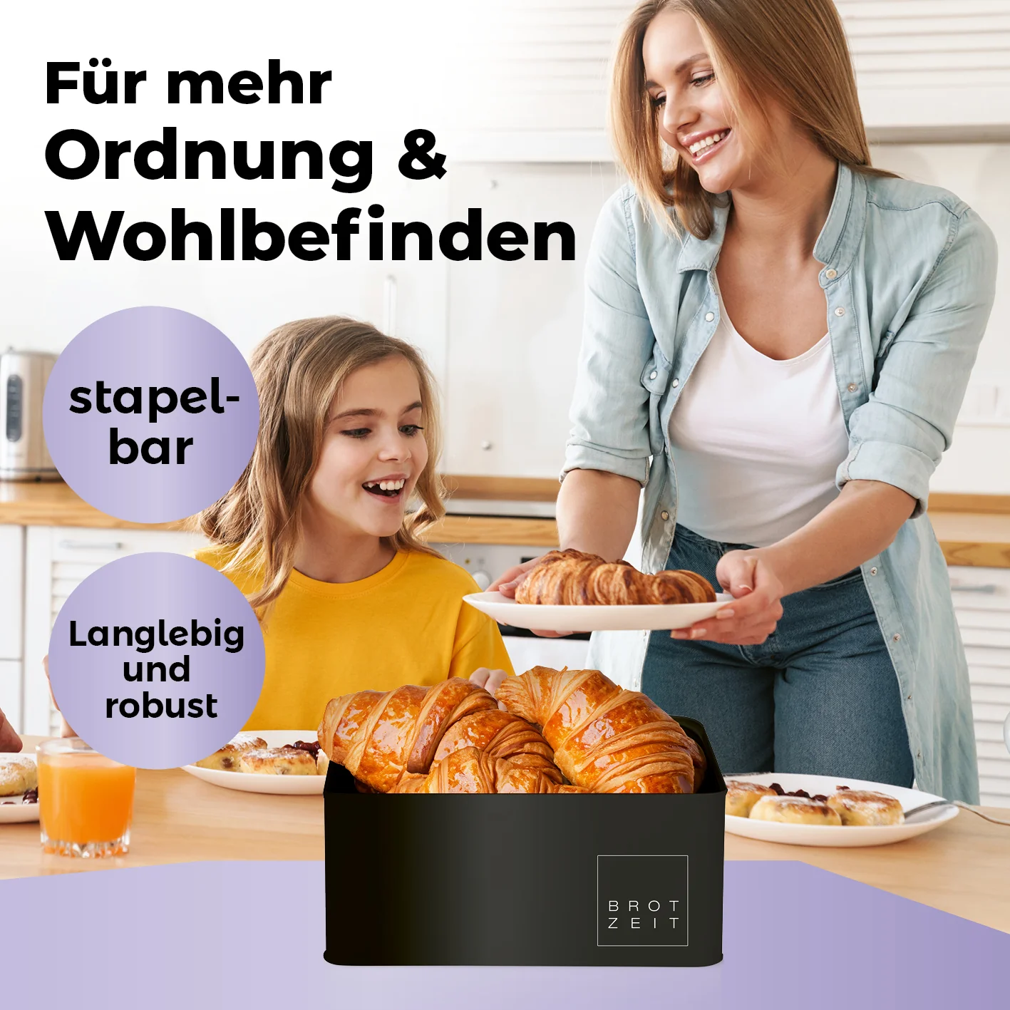 Cuisine Brotkasten aus Metall mit Bambus Deckel - Rechteckig 30,5 x 23,5 x 14 cm - Schwarz - Image 8
