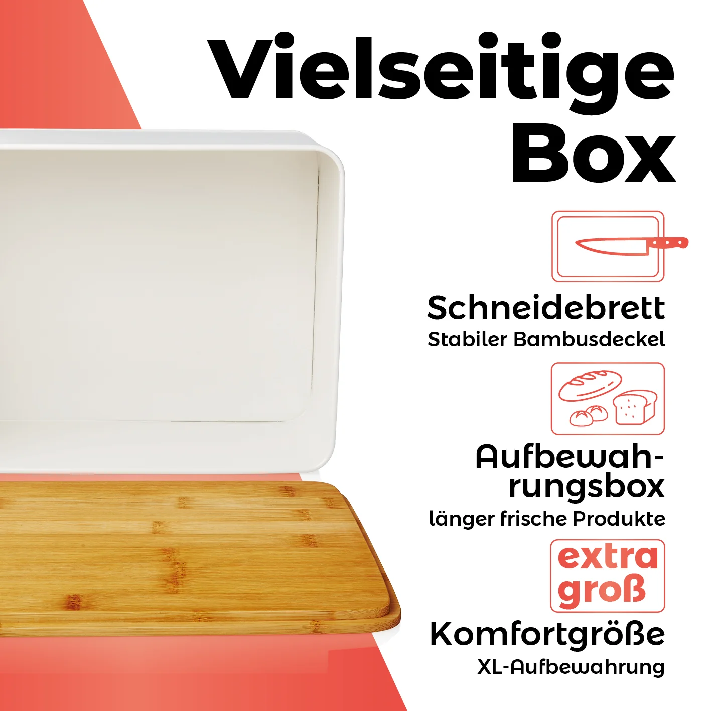 Cuisine Brotkasten aus Metall mit Bambus Deckel - Rechteckig 30,5 x 23,5 x 14 cm - Weiß - Image 2