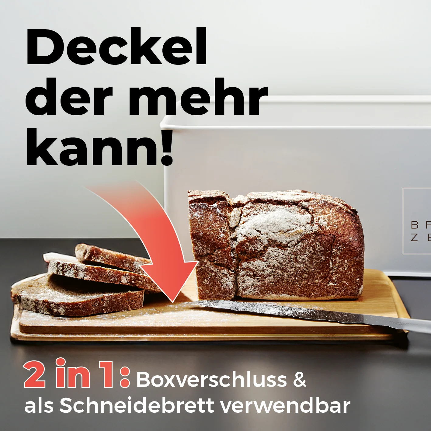 Cuisine Brotkasten aus Metall mit Bambus Deckel - Rechteckig 30,5 x 23,5 x 14 cm - Weiß - Image 3