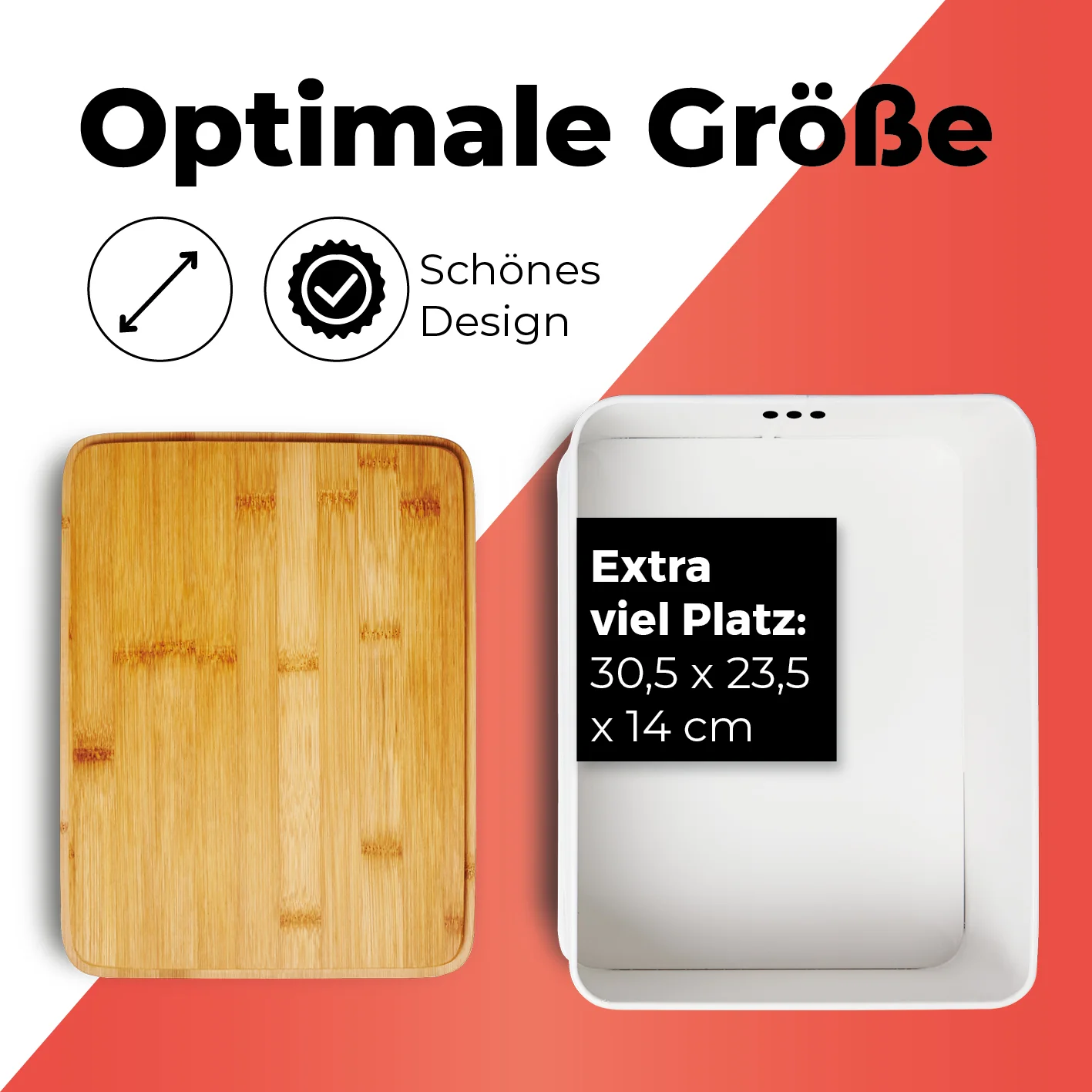 Cuisine Brotkasten aus Metall mit Bambus Deckel - Rechteckig 30,5 x 23,5 x 14 cm - Weiß - Image 4