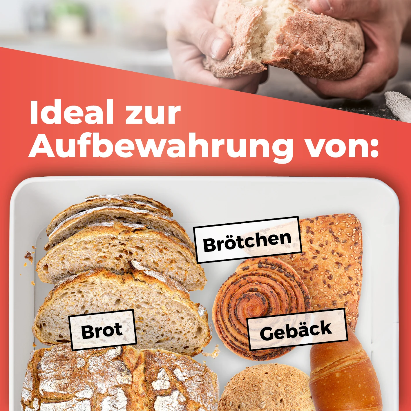 Cuisine Brotkasten aus Metall mit Bambus Deckel - Rechteckig 30,5 x 23,5 x 14 cm - Weiß - Image 5