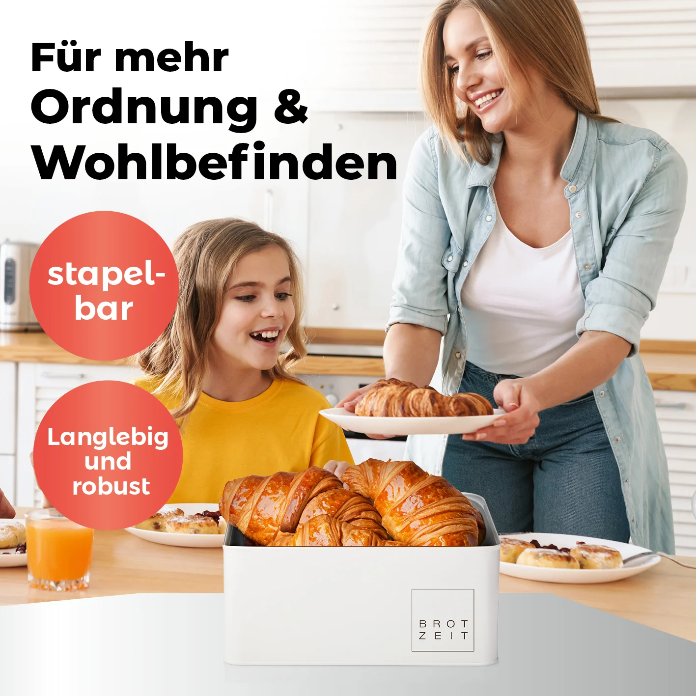 Cuisine Brotkasten aus Metall mit Bambus Deckel - Rechteckig 30,5 x 23,5 x 14 cm - Weiß - Image 8