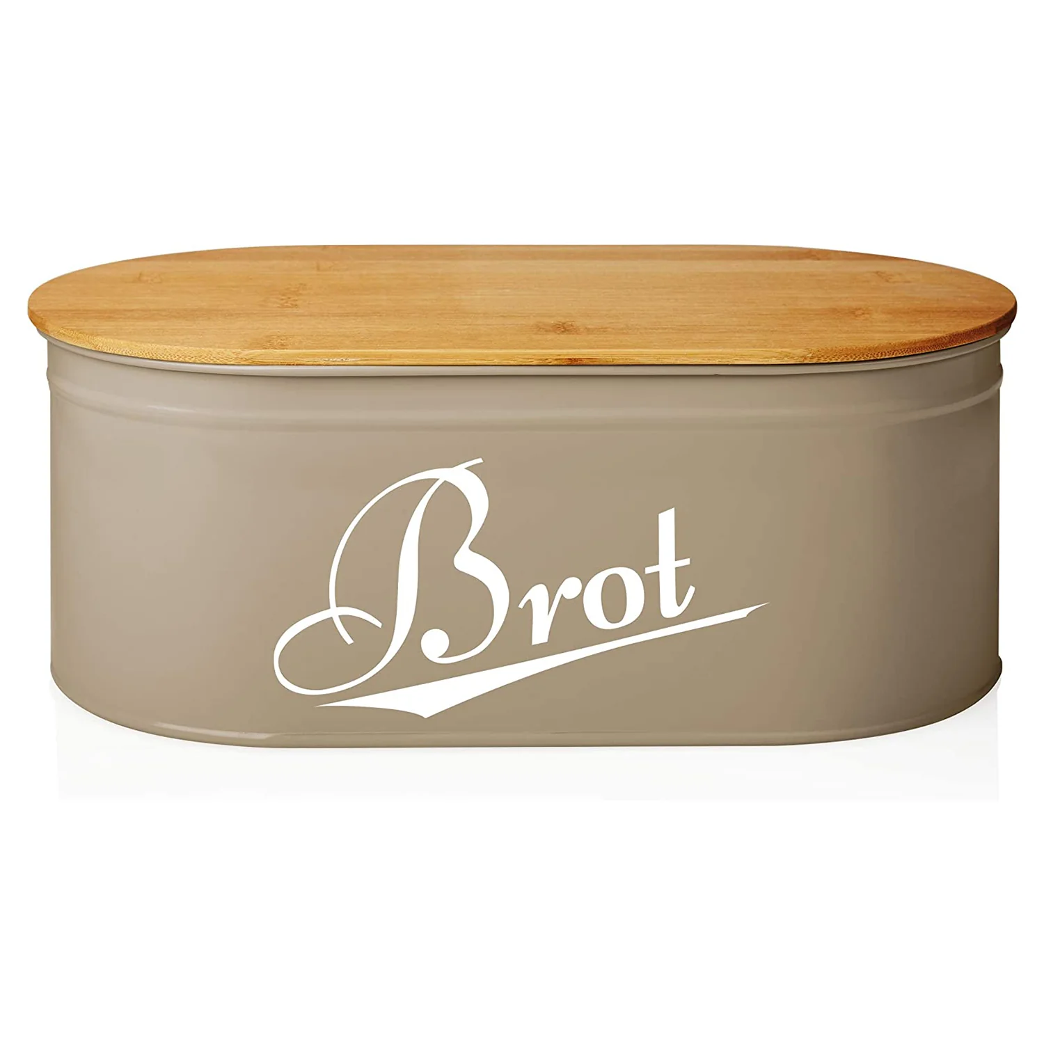 Cuisine Brotkasten aus Metall mit Bambus Deckel - Oval 36 x 20 x 13,8 cm - Grau