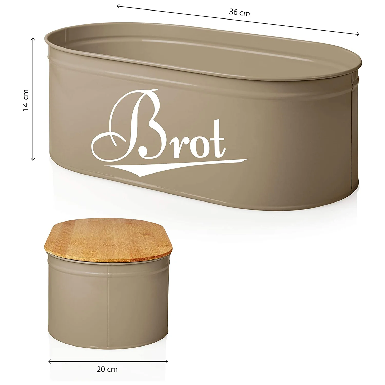 Cuisine Brotkasten aus Metall mit Bambus Deckel - Oval 36 x 20 x 13,8 cm - Grau - Image 3