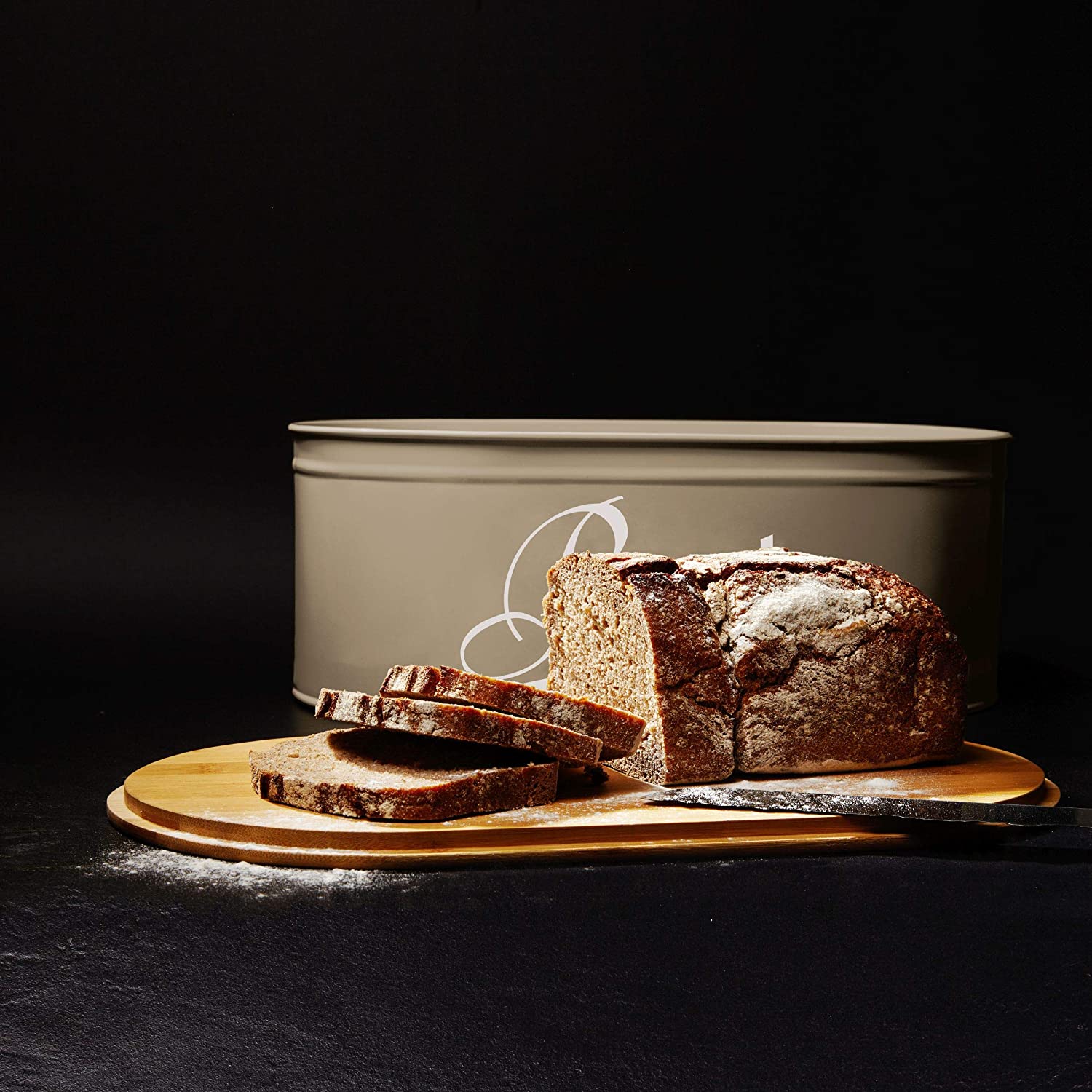 Cuisine Brotkasten aus Metall mit Bambus Deckel - Oval 36 x 20 x 13,8 cm - Grau - Image 4