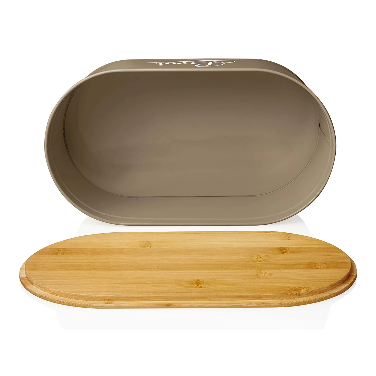 Cuisine Brotkasten aus Metall mit Bambus Deckel - Oval 36 x 20 x 13,8 cm - Grau - Image 7