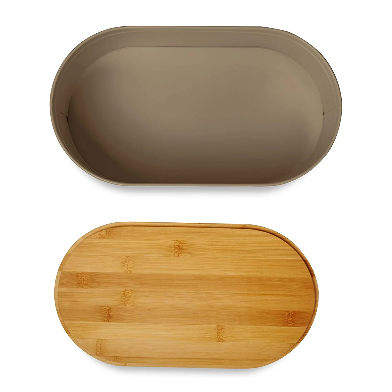 Cuisine Brotkasten aus Metall mit Bambus Deckel - Oval 36 x 20 x 13,8 cm - Grau - Image 8