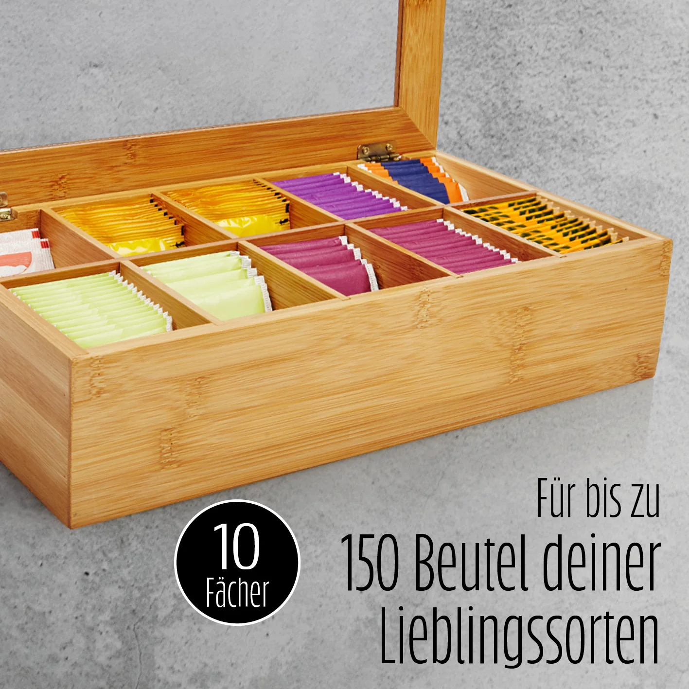 Cuisine Teebox aus Bambus mit 10 Fächern - ca. 36,7 x 20 x 9 cm - Image 4