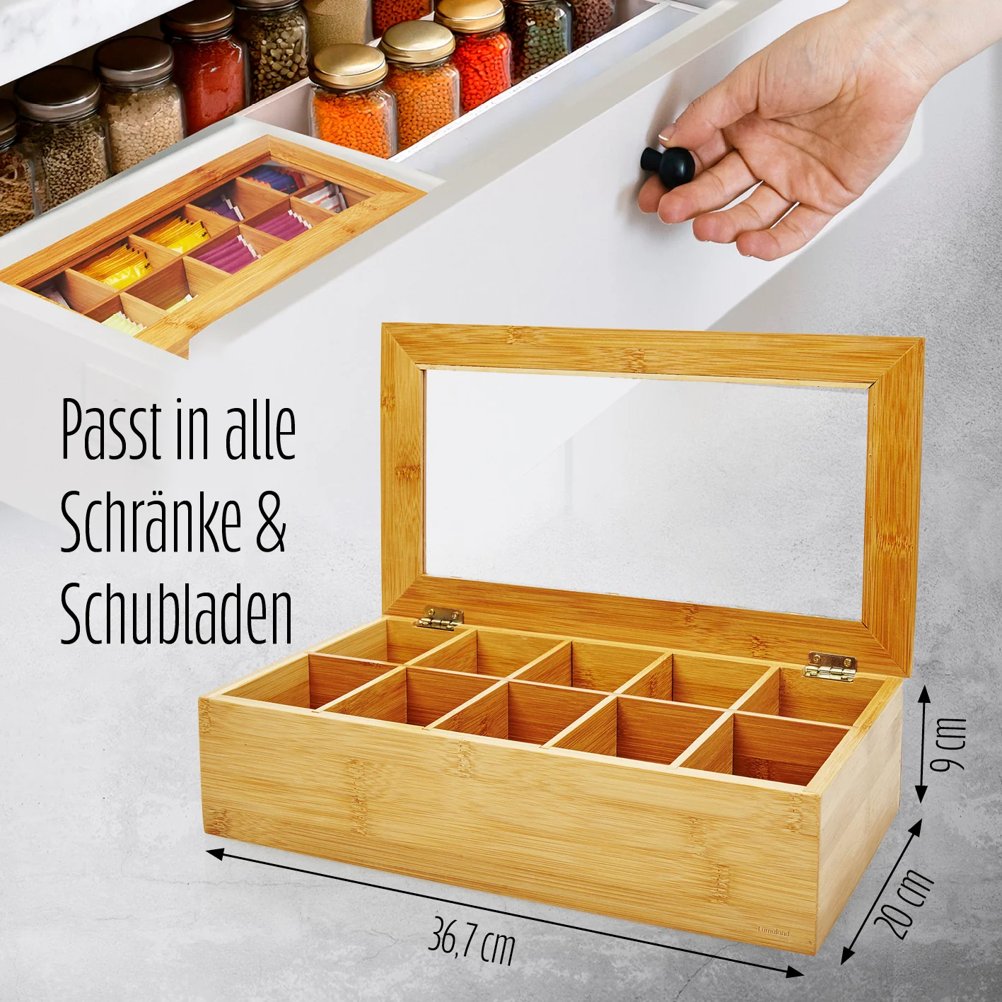 Cuisine Teebox aus Bambus mit 10 Fächern - ca. 36,7 x 20 x 9 cm - Image 5