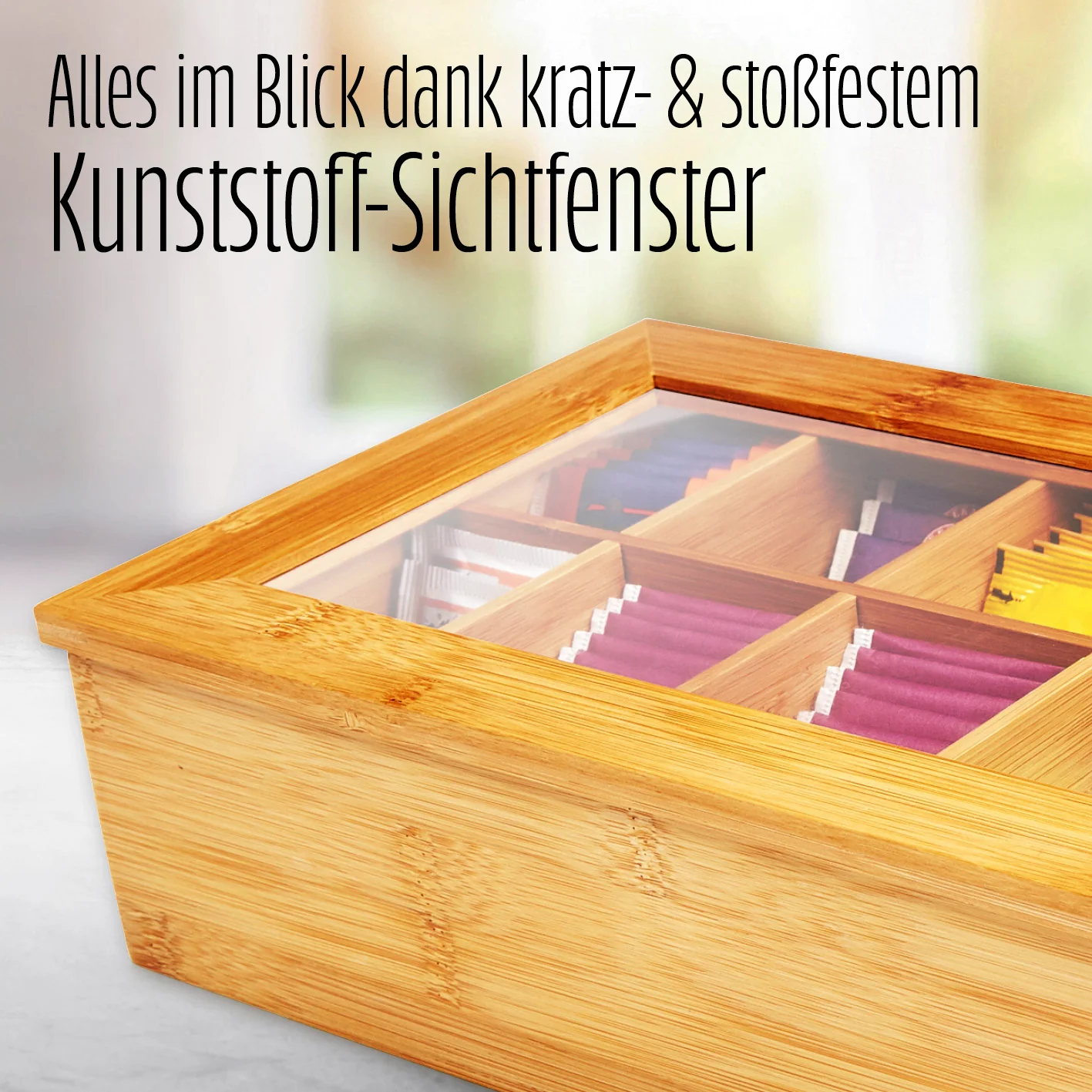 Cuisine Teebox - Mit aufklappbarem Deckel & Sichtfenster - Bambusholz - Image 3