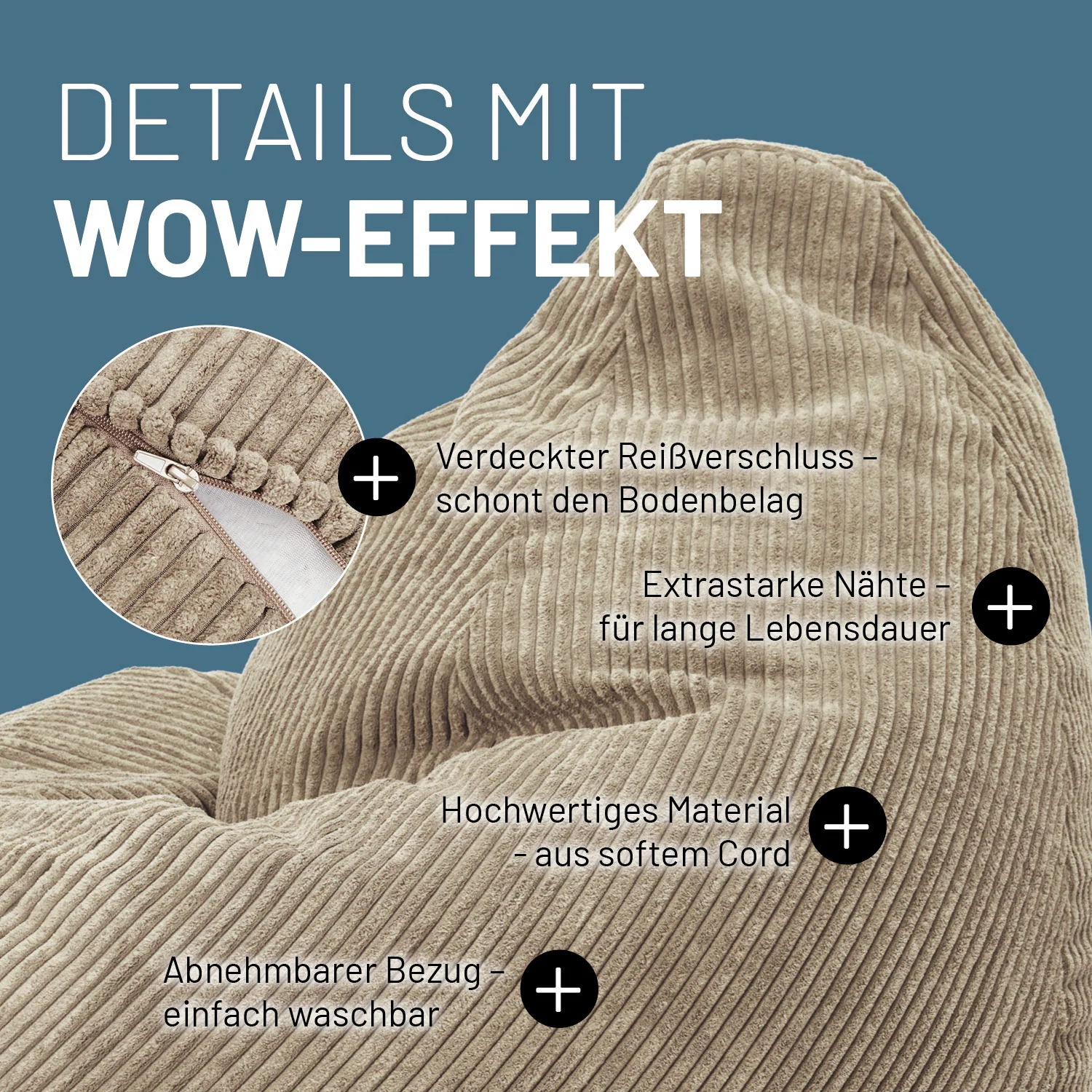 Sitzsack GIANT aus der Cord-Reihe - Beige - Image 4
