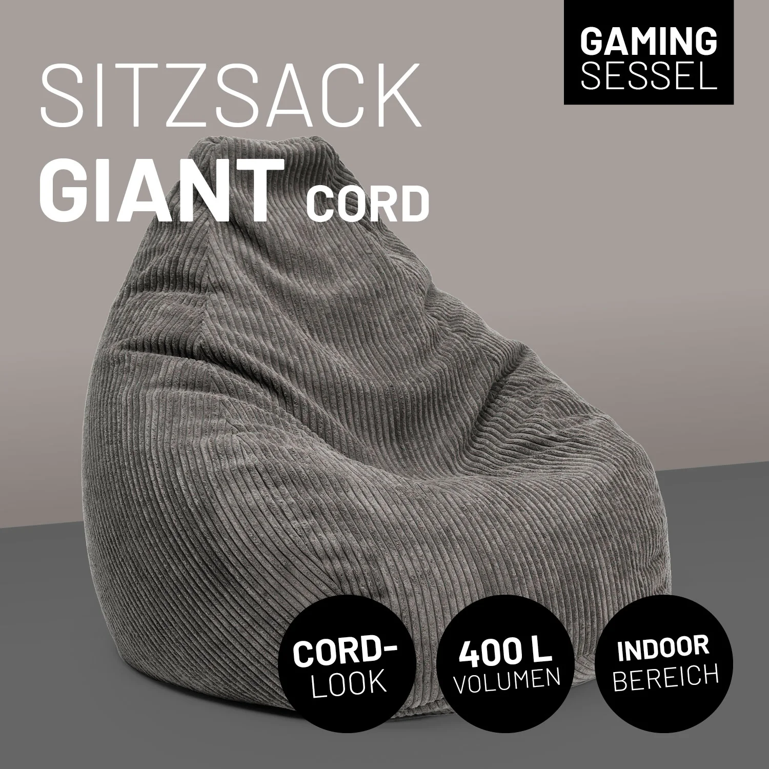Sitzsack GIANT aus der Cord-Reihe - Grau - Image 2