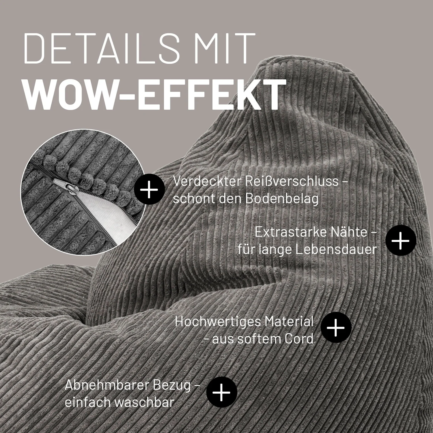 Sitzsack GIANT aus der Cord-Reihe - Grau - Image 4