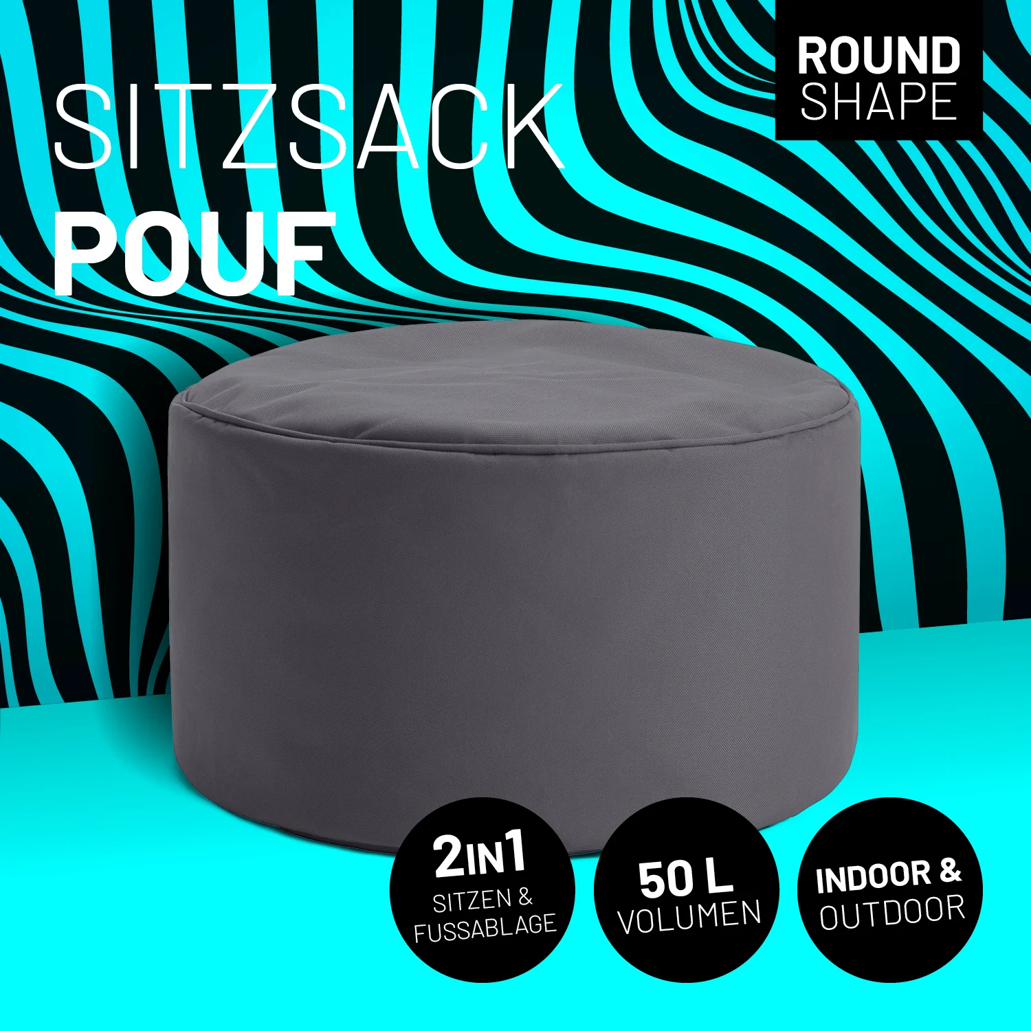 Sitzsack-Hocker/Pouf (50 L) - indoor & outdoor - Anthrazit - Image 2