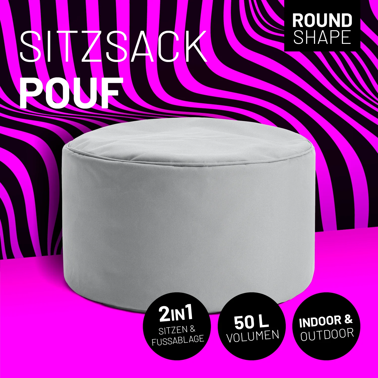 Sitzsack-Hocker/Pouf (50 L) - indoor & outdoor - Silbergrau - Image 2